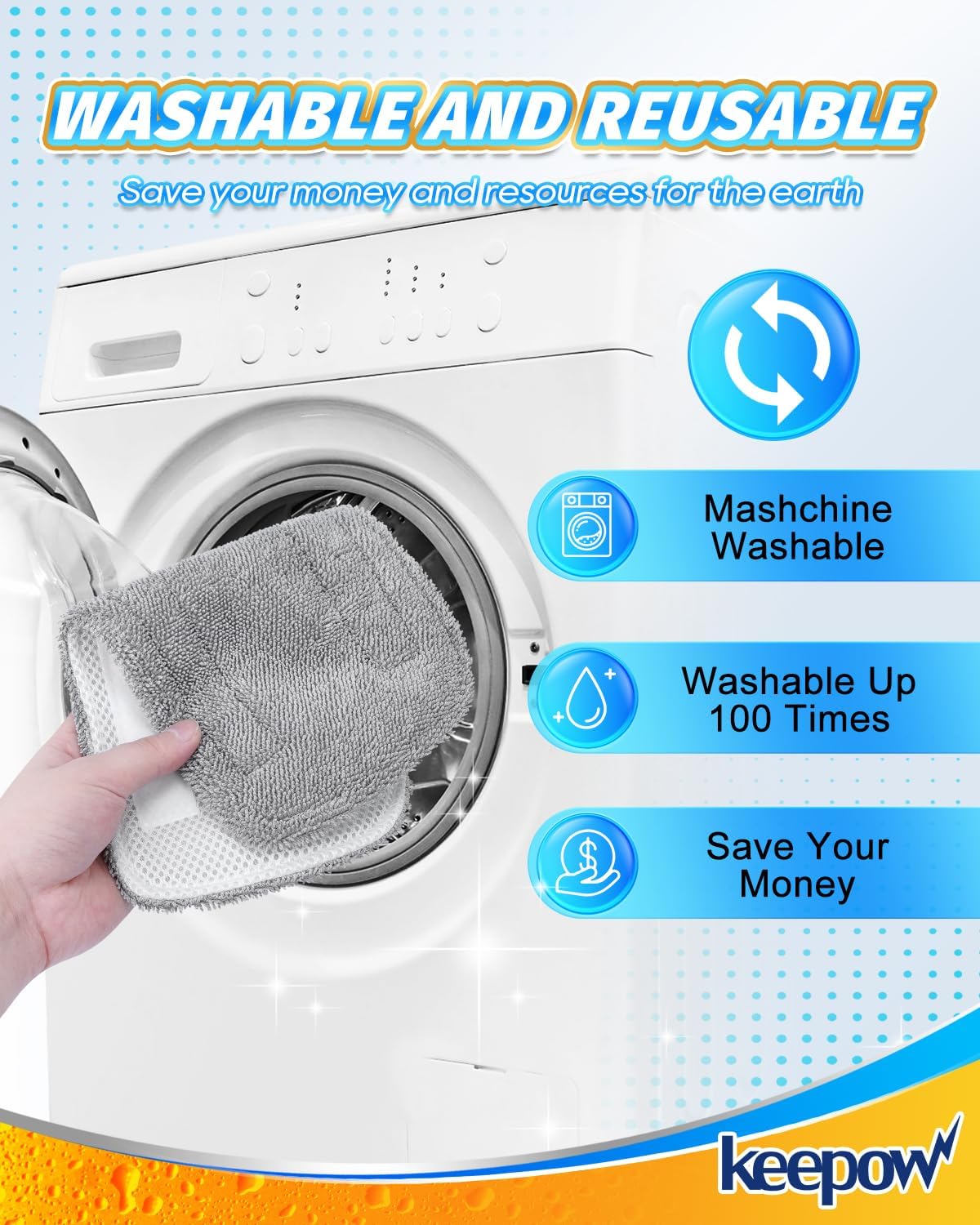 KEEPOW Steam Mop Pads for GF-6610B 3 Pack Reusable Microfiber