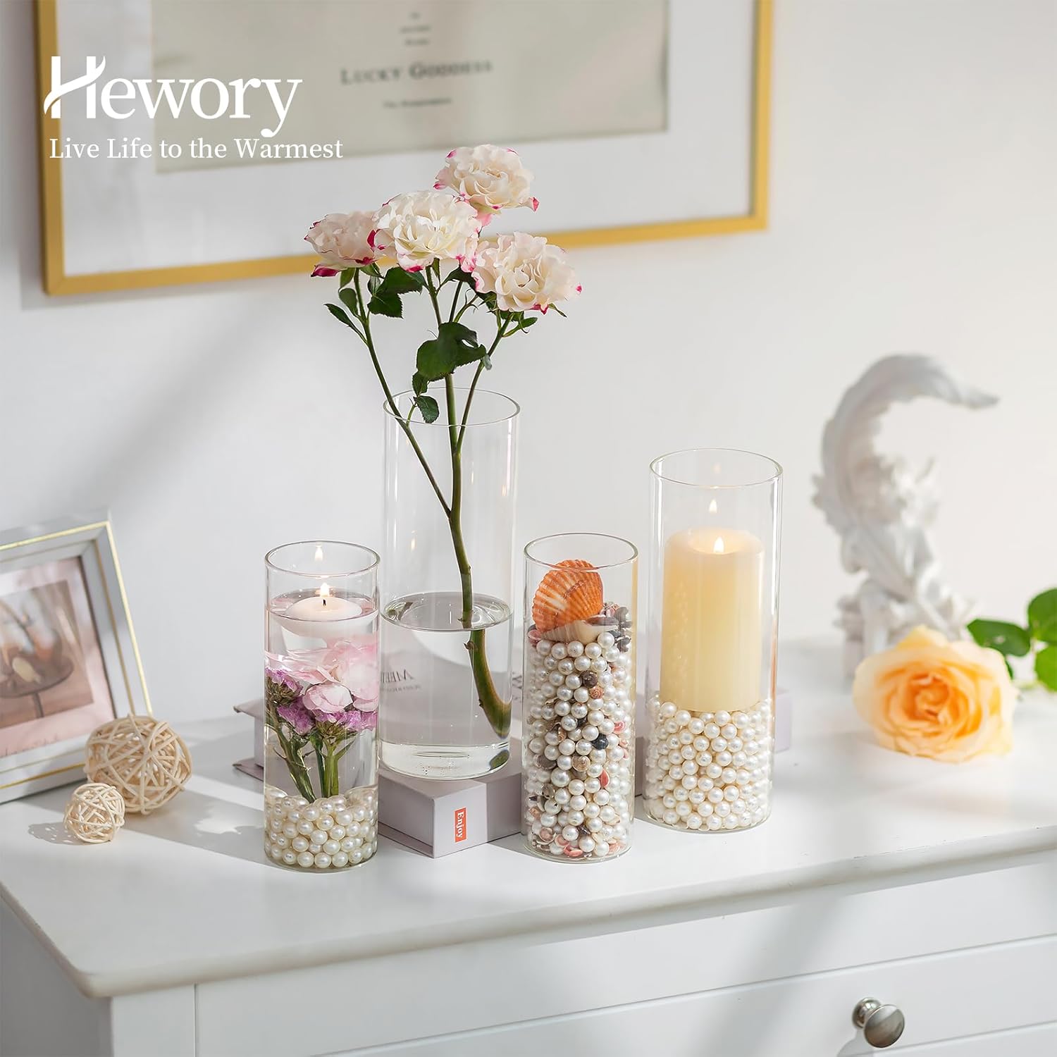Hewory Clear Glass Cylinder Vases 32PCS for Centerpieces