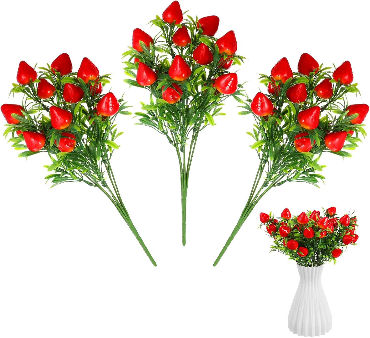 Toddmomy 3Pcs Artificial Strawberry Stem Decor
