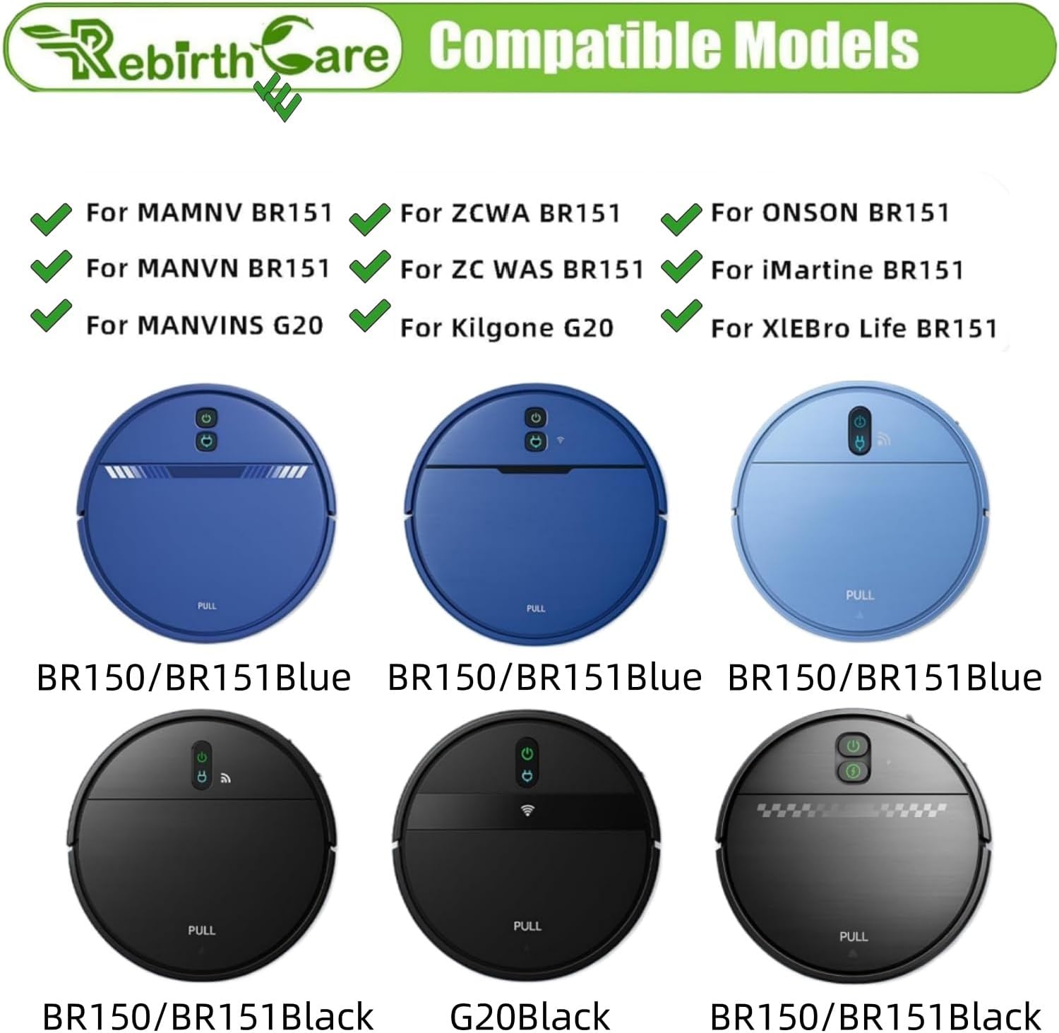 Rebirthcare Replacement Parts for BR151 Robot Vacuum and Mop Combo