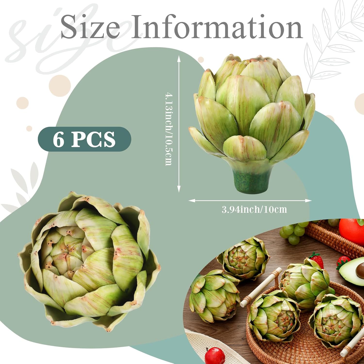 Timgle 6 Pcs Large Green Artificial Artichokes Decor