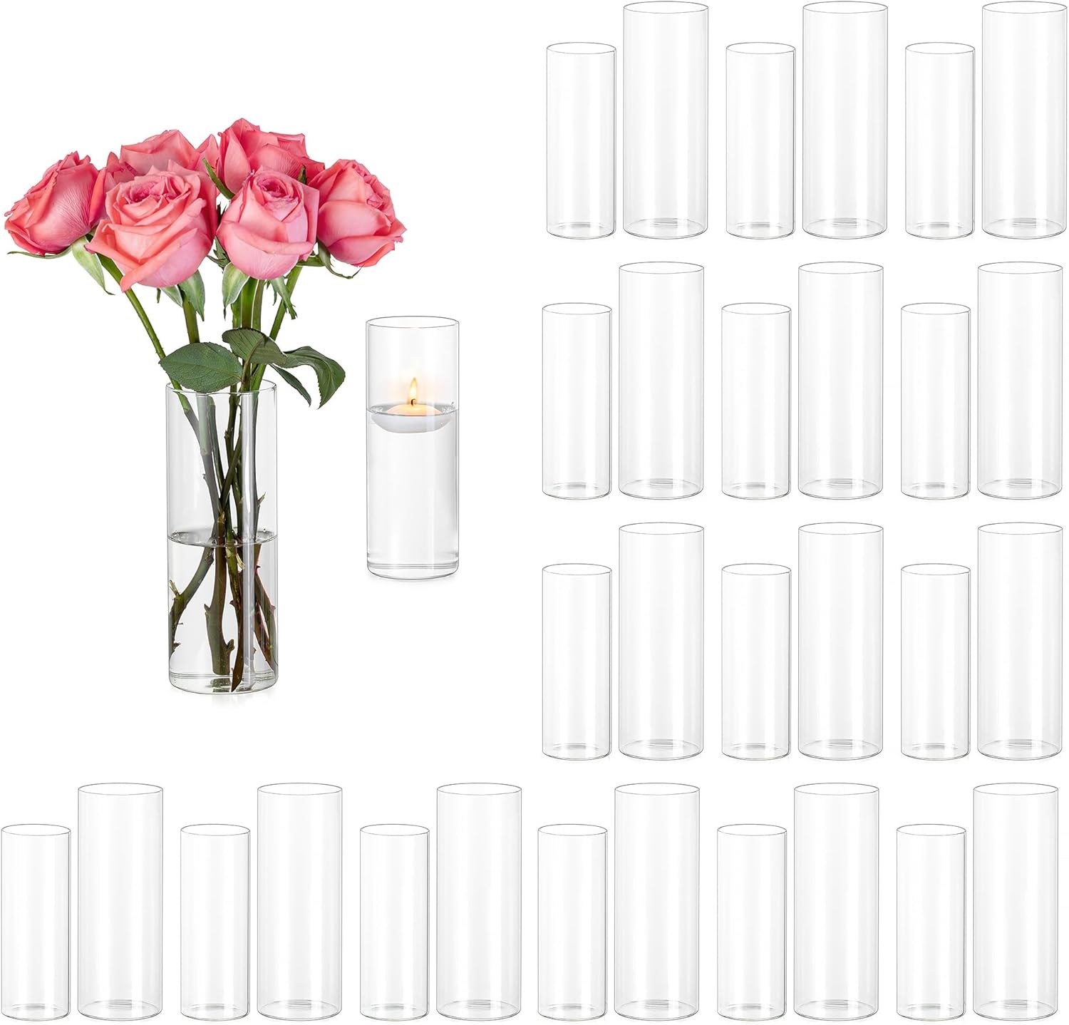 Hewory Clear Glass Cylinder Vases 32PCS for Centerpieces