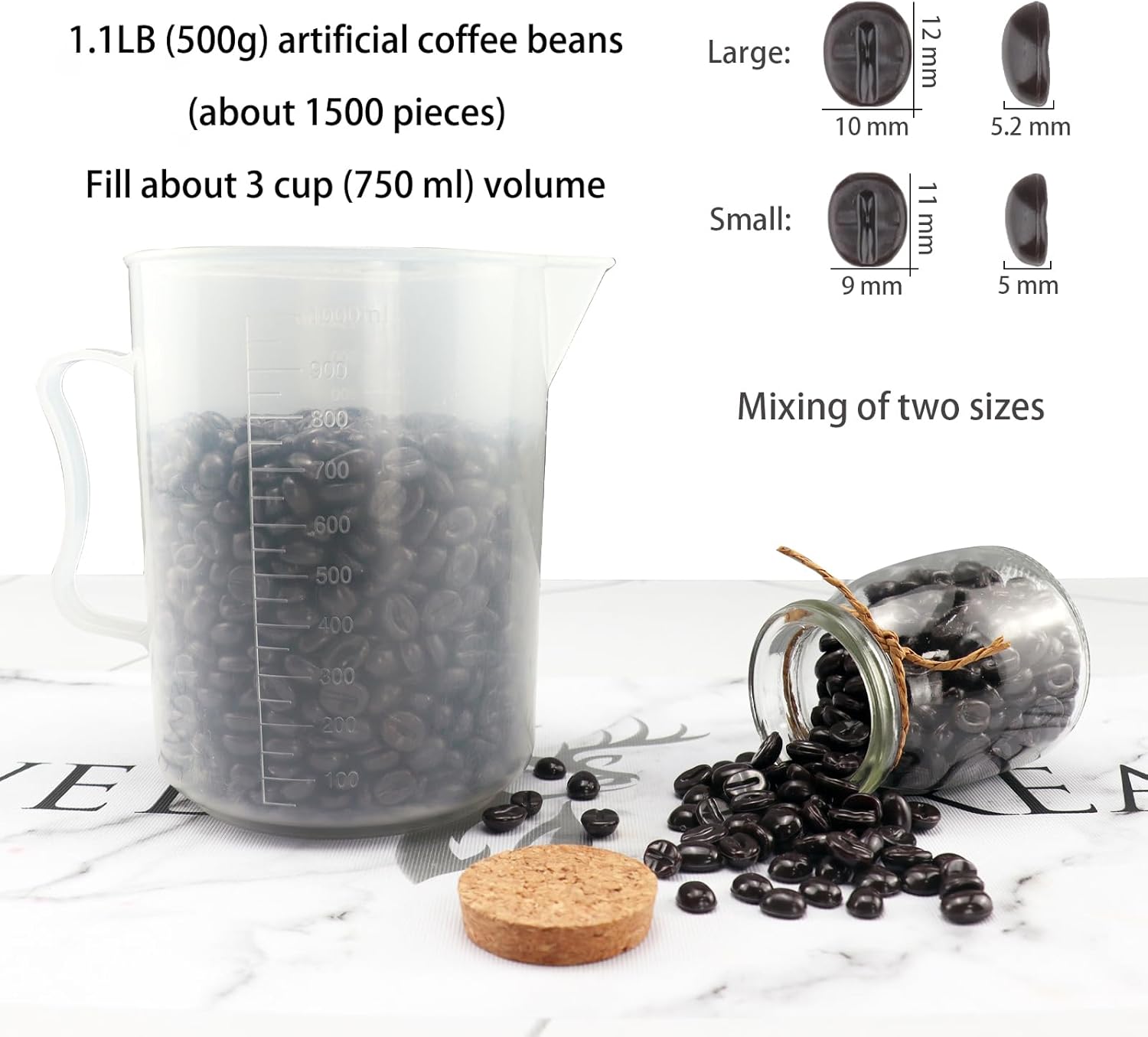 Artificial Coffee Beans 500g 1500Pcs for Home Kitchen Decor