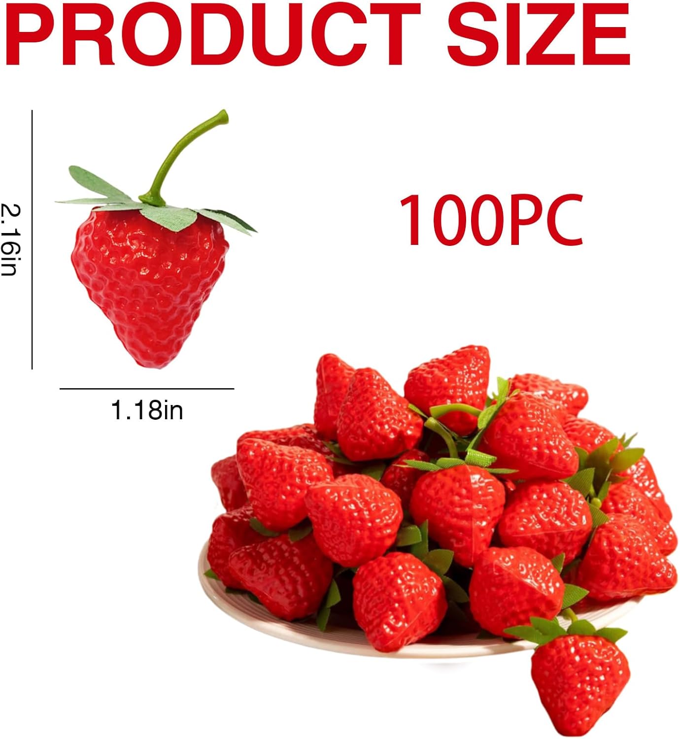 100PCS Plastic Red Artificial Strawberries Decor Fruits