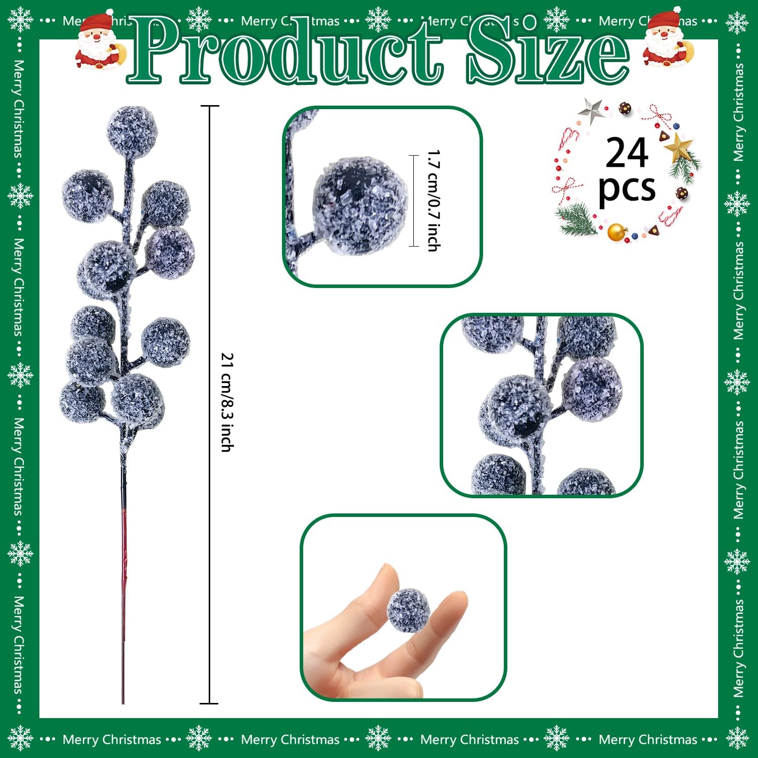24pcs Christmas Artificial Berry Stems Snow Sprays