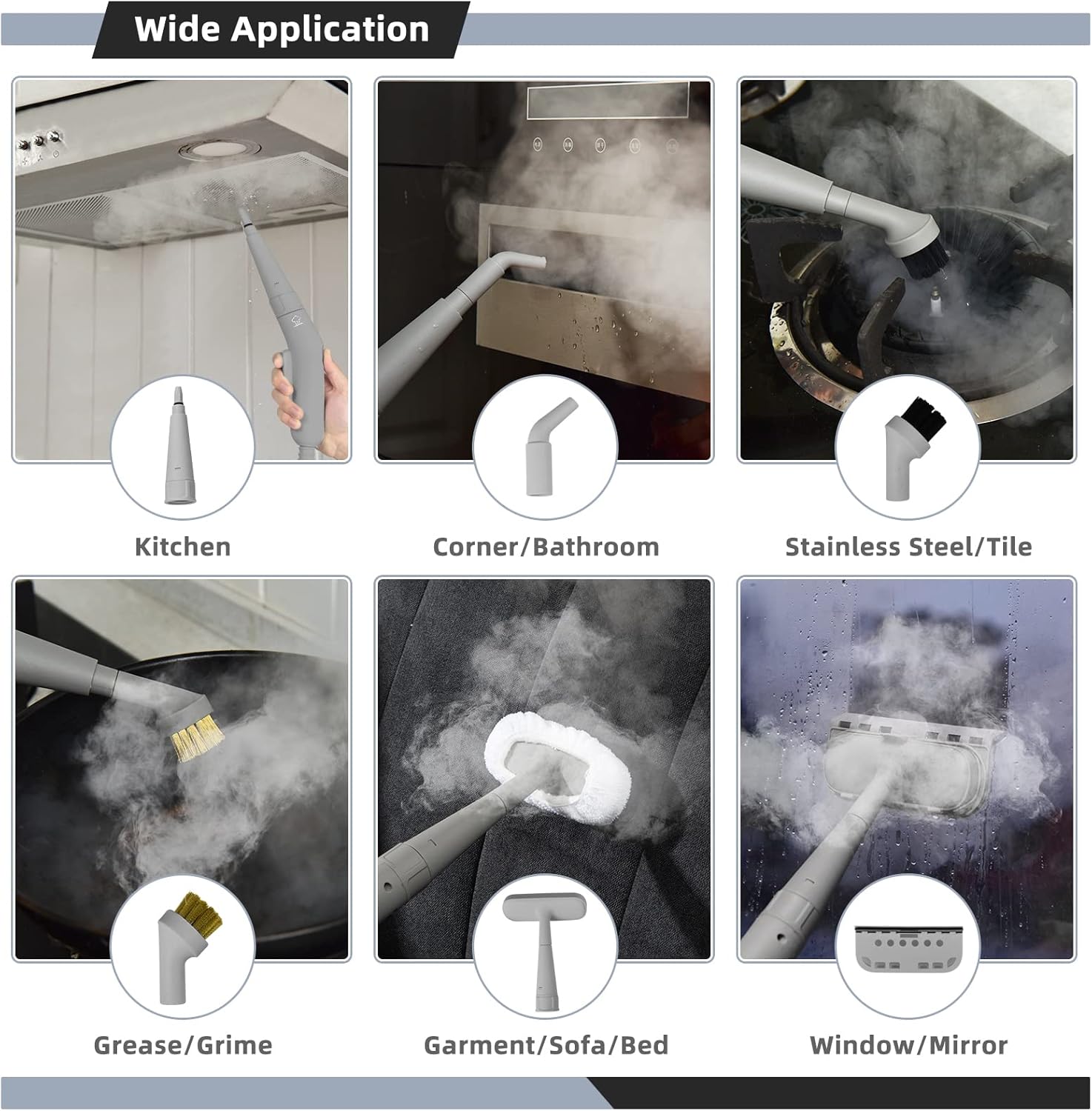 COSTWAY Handheld Steam Cleaner with 10 Piece Accessories Grey