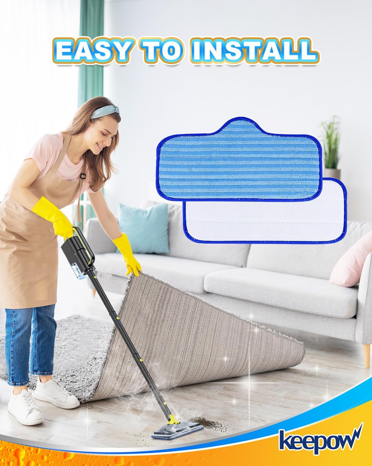 KEEPOW Steam Mop Pads for ScrubWiz 8 Pack Reusable