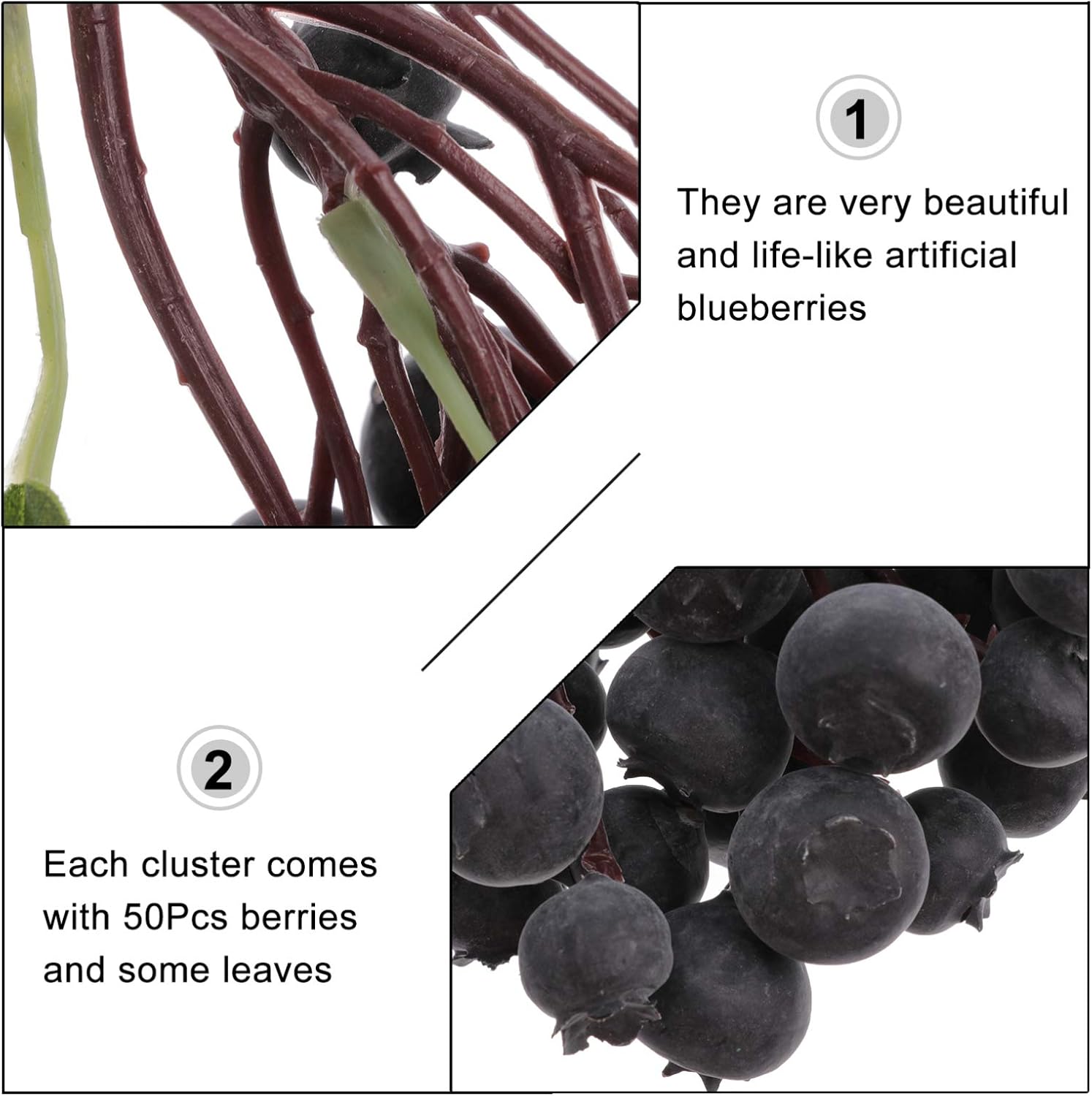 Cabilock Artificial Blueberry Cluster 50 Pcs