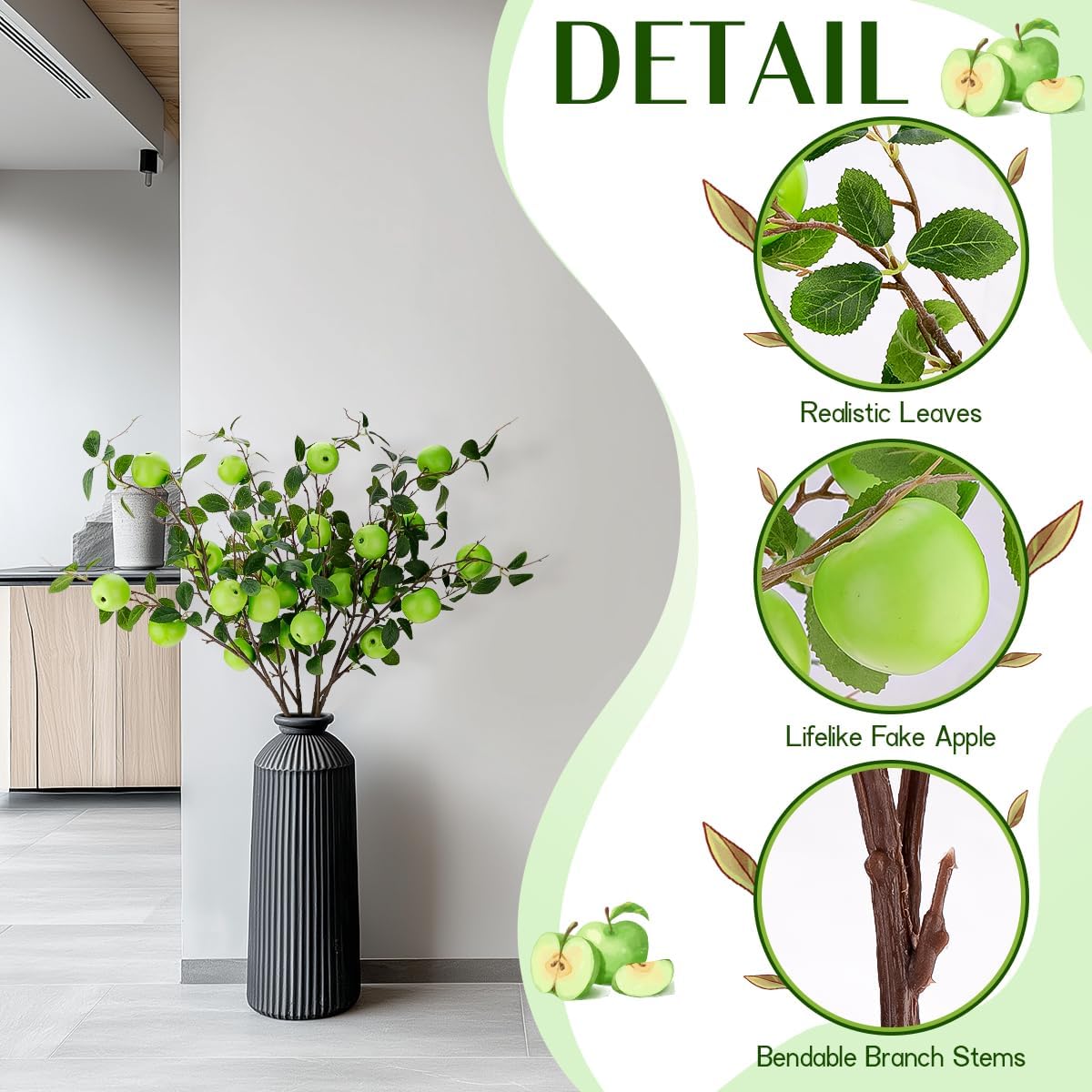 Gresorth Artificial Apple Branches 3pcs Decor Display