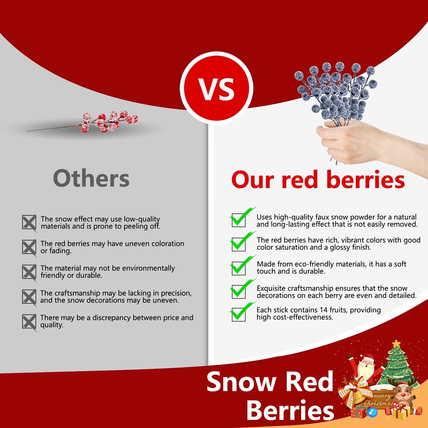 24pcs Christmas Artificial Berry Stems Snow Sprays