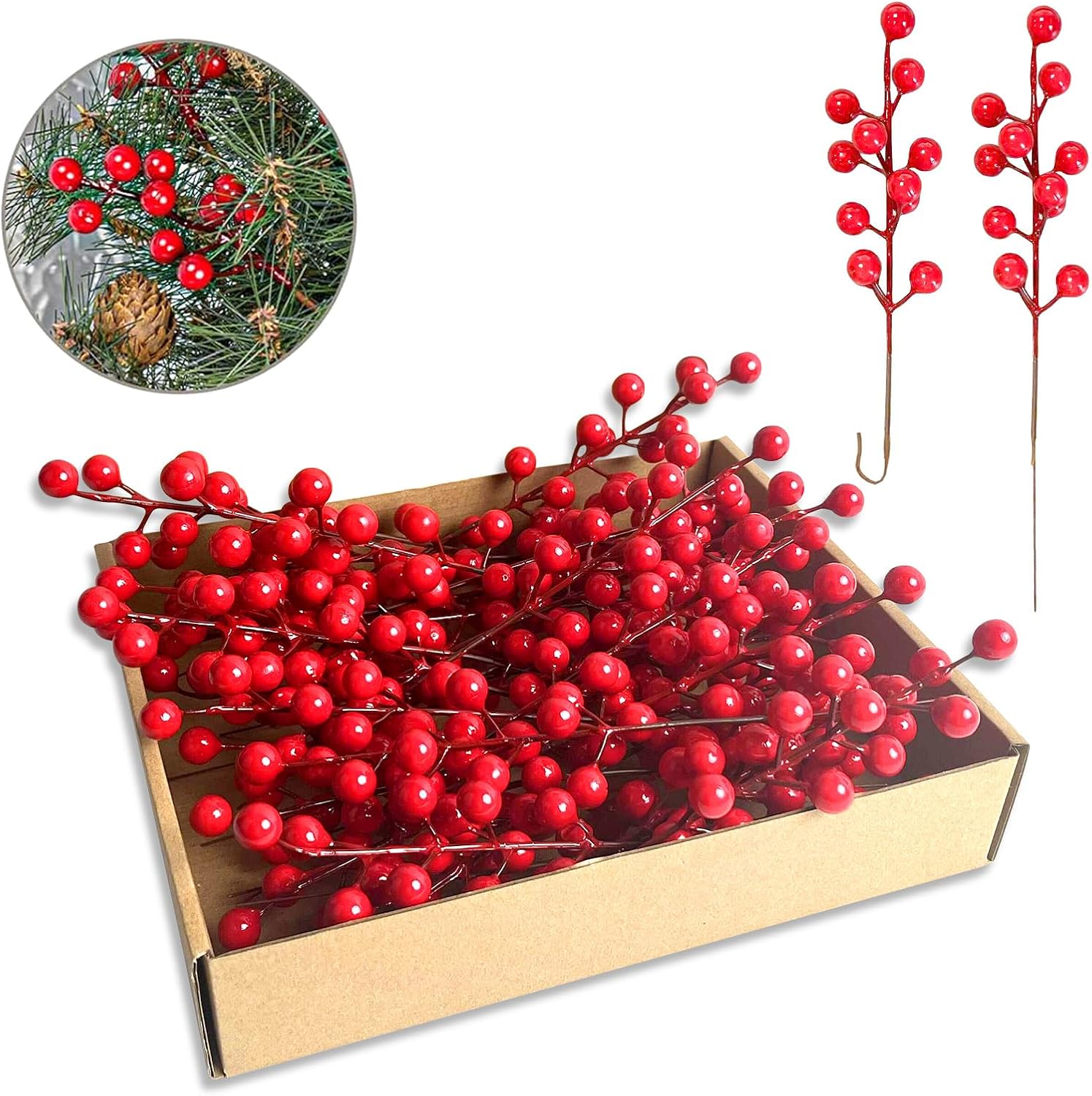 35 Pack Artificial Red Berry Stems for Christmas Decor