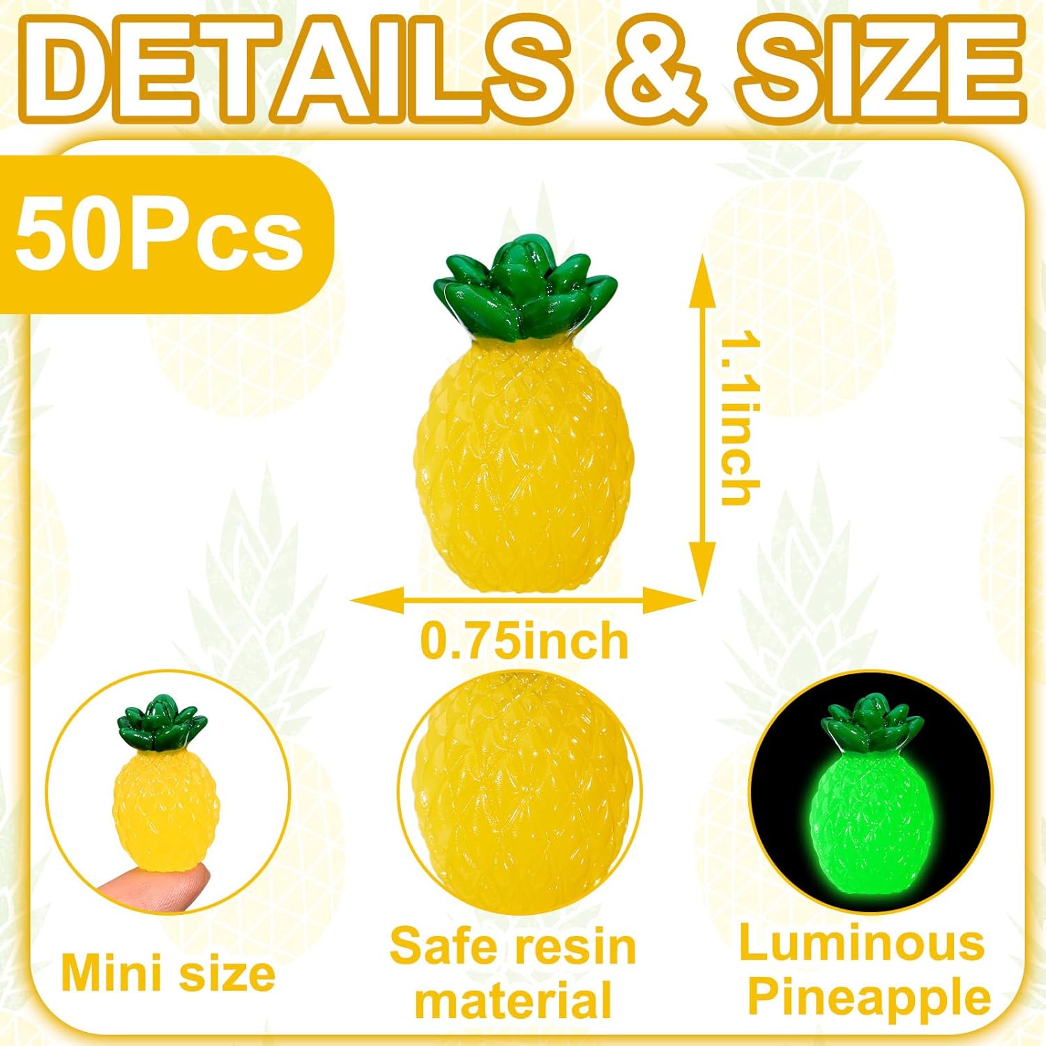 50 Pcs Mini Resin Pineapple Glow in the Dark Decor