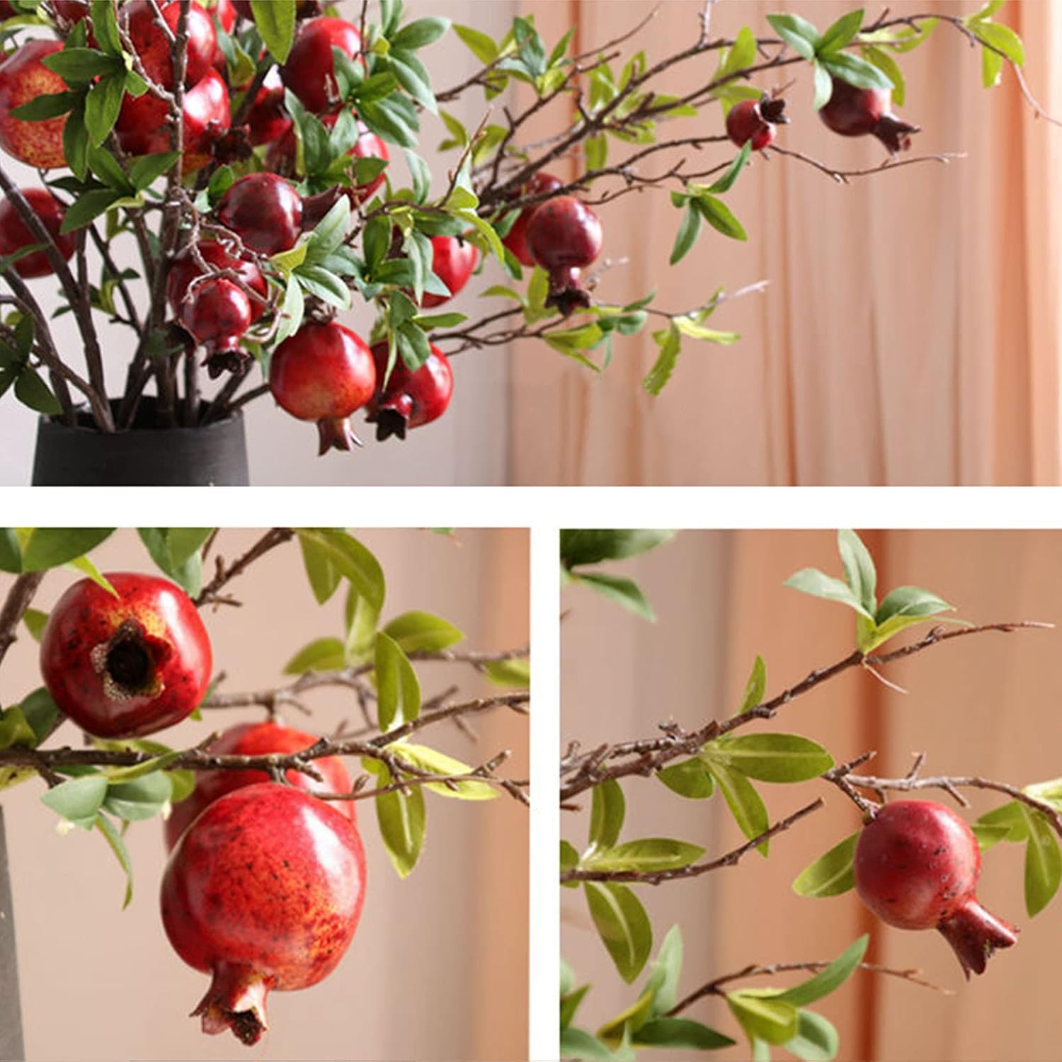 Belupai 3PCS Artificial Pomegranate Flower Stem Red