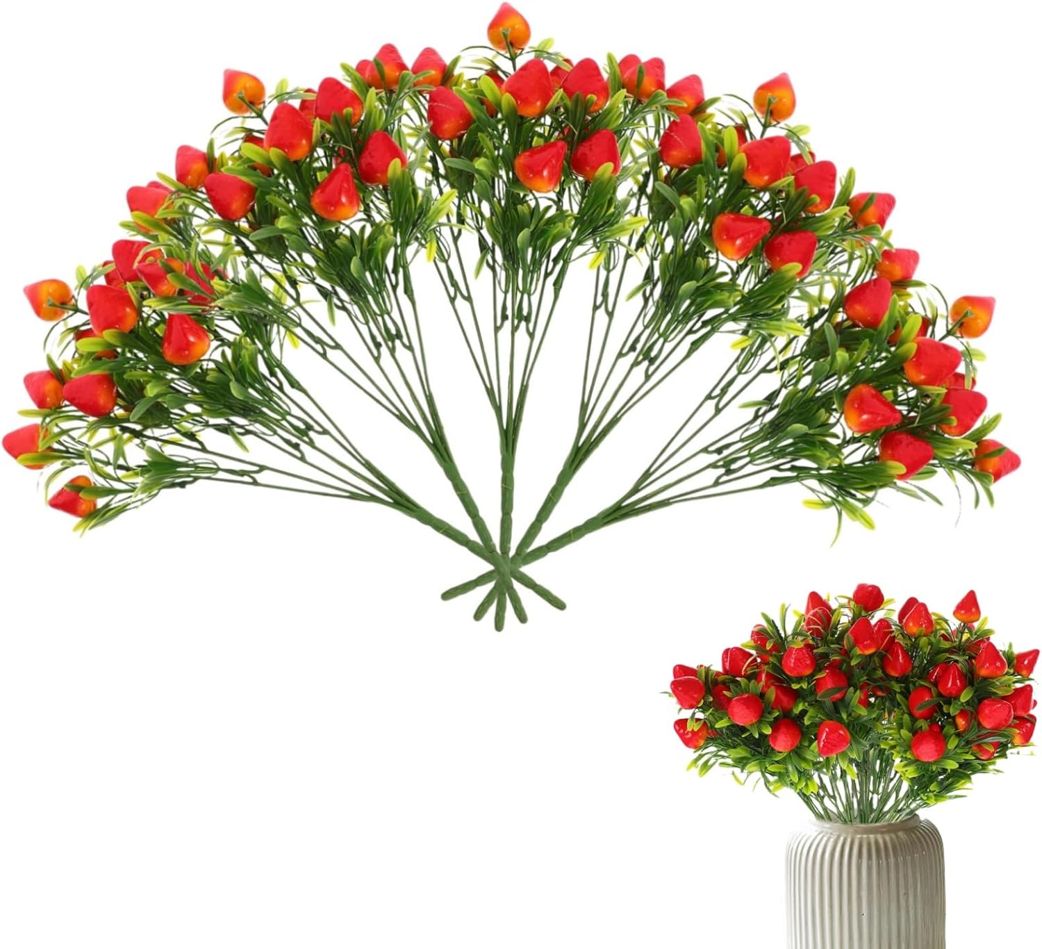Ciieeo 5pcs Artificial Strawberry Stems for DIY Home Decor