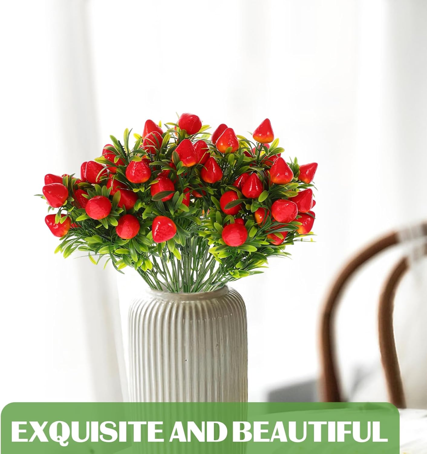 Ciieeo 5pcs Artificial Strawberry Stems for DIY Home Decor