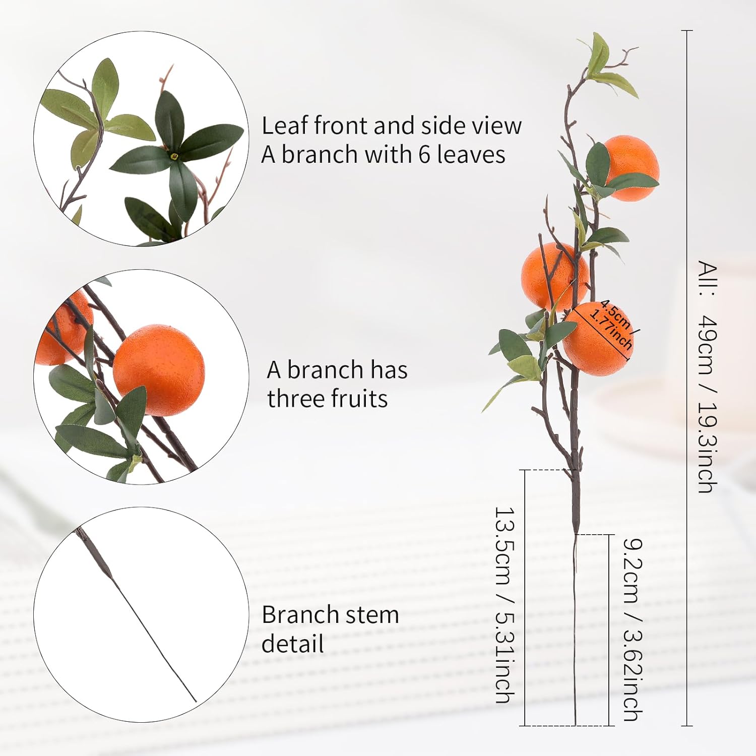Woration 4PCS Artificial Orange Branches with Fruit
