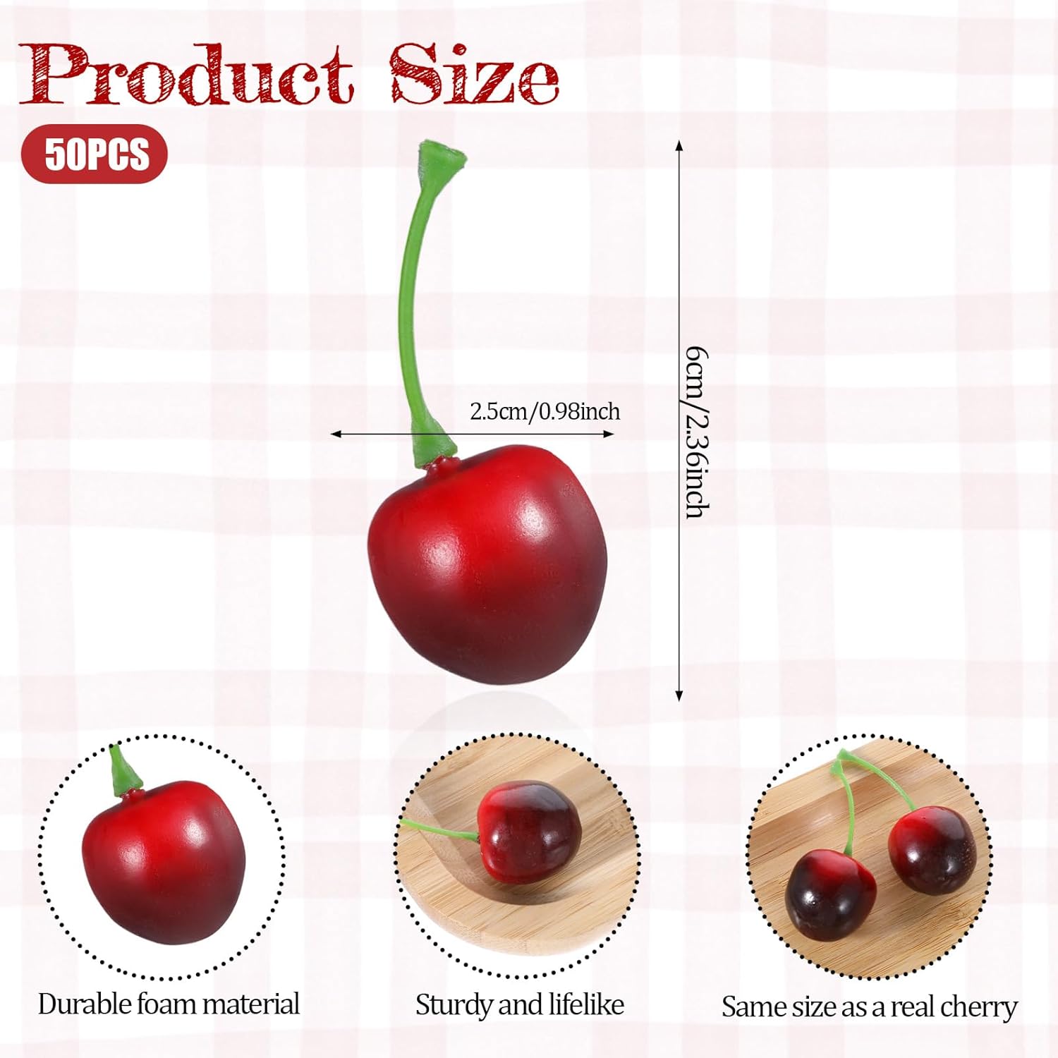 50Pcs Artificial Cherries Lifelike Decor Photography Prop