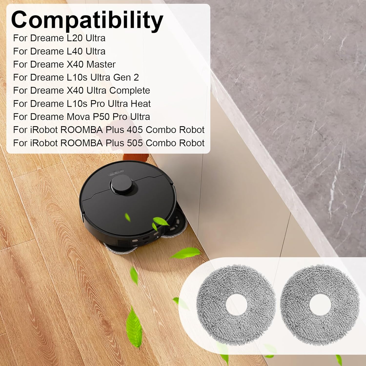 4 Pcs Microfiber Mop Pads for Roomba and Dreame Robots