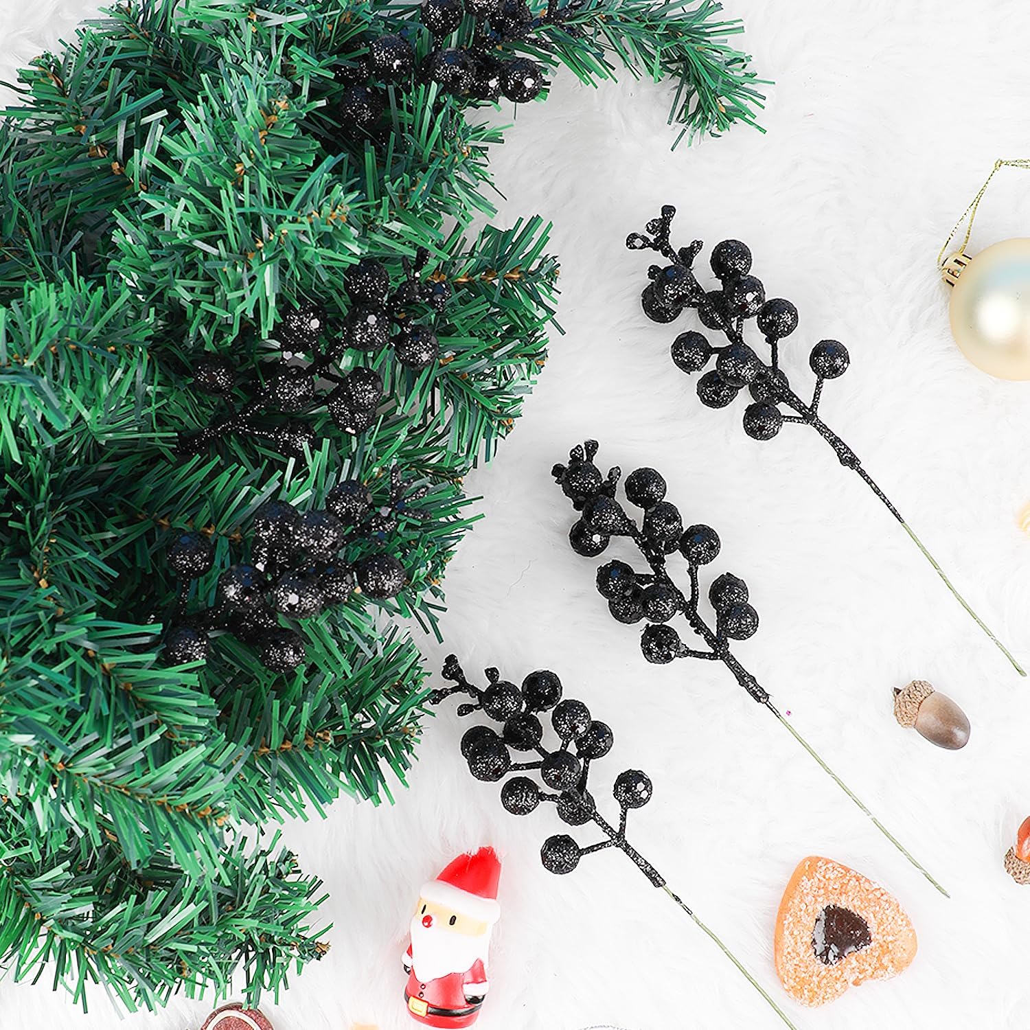 DIYASY Black Glitter Berry Stems 20Pcs Christmas Decor