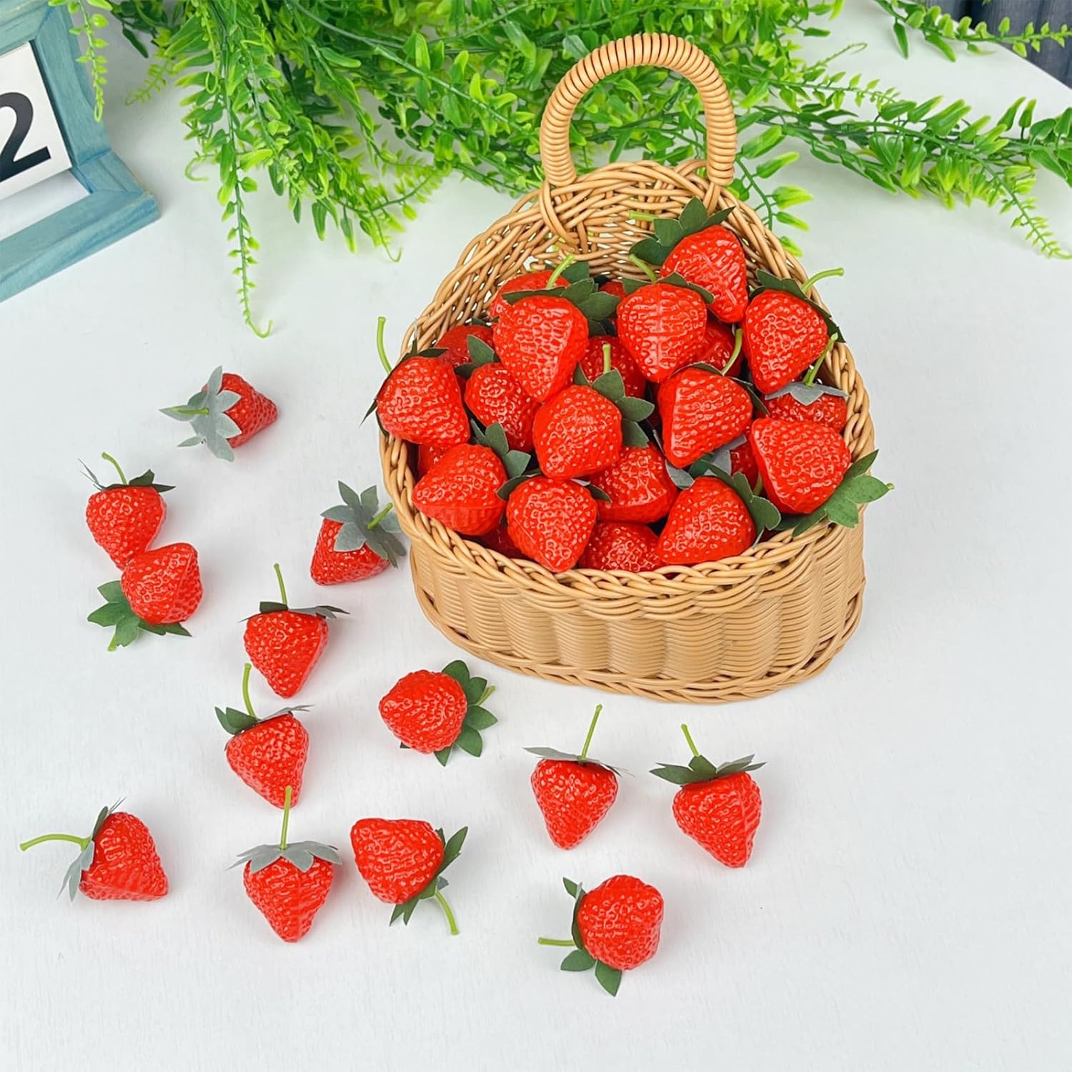 100 Realistic Artificial Strawberries Decor Set