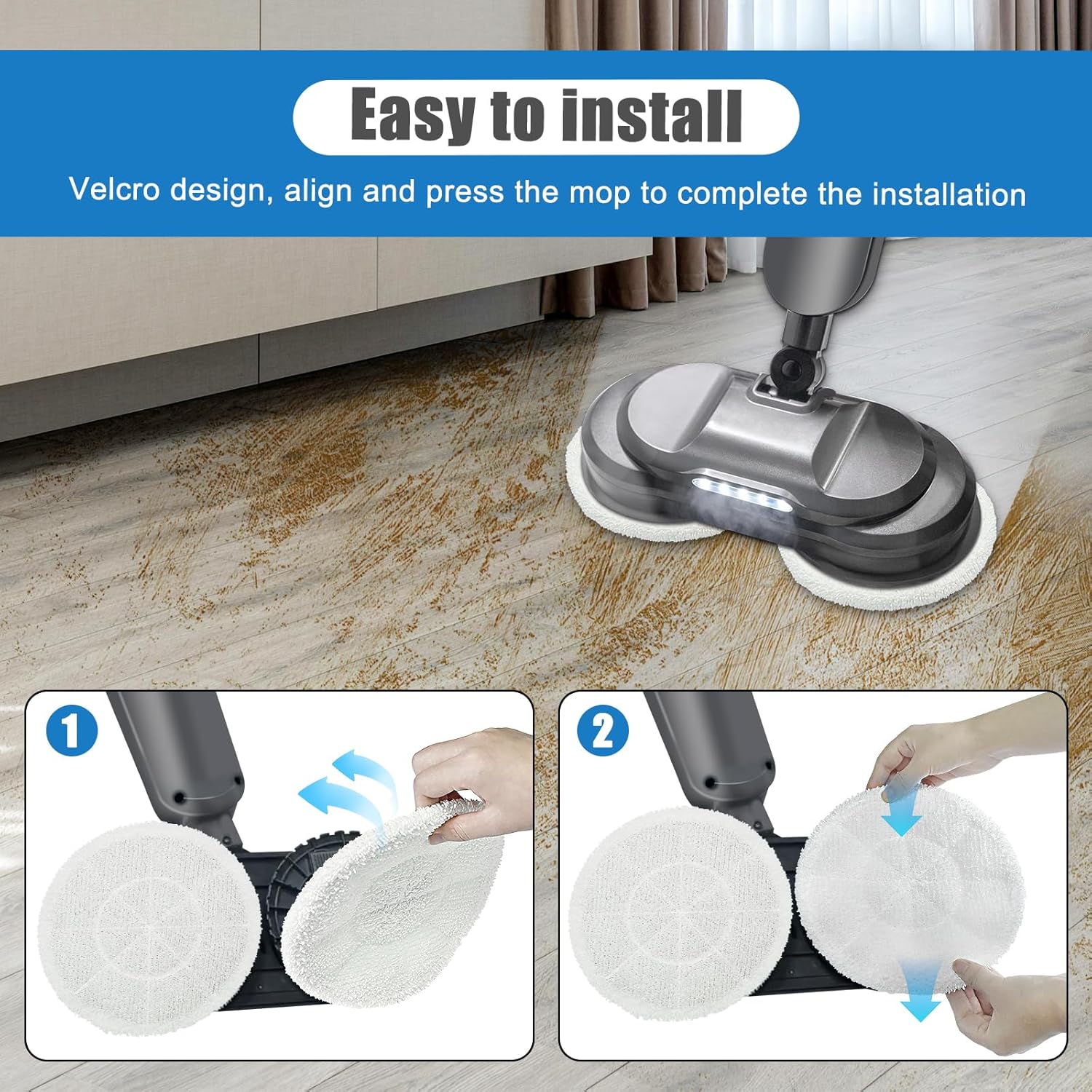 6 Pack Rotating Mop Pads for Bissell 3897A SmartSteam Scrubbing Mop
