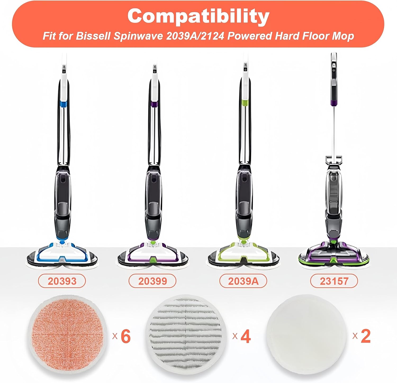 Replacement Pads for Bissell Spinwave Mop 6-Pack