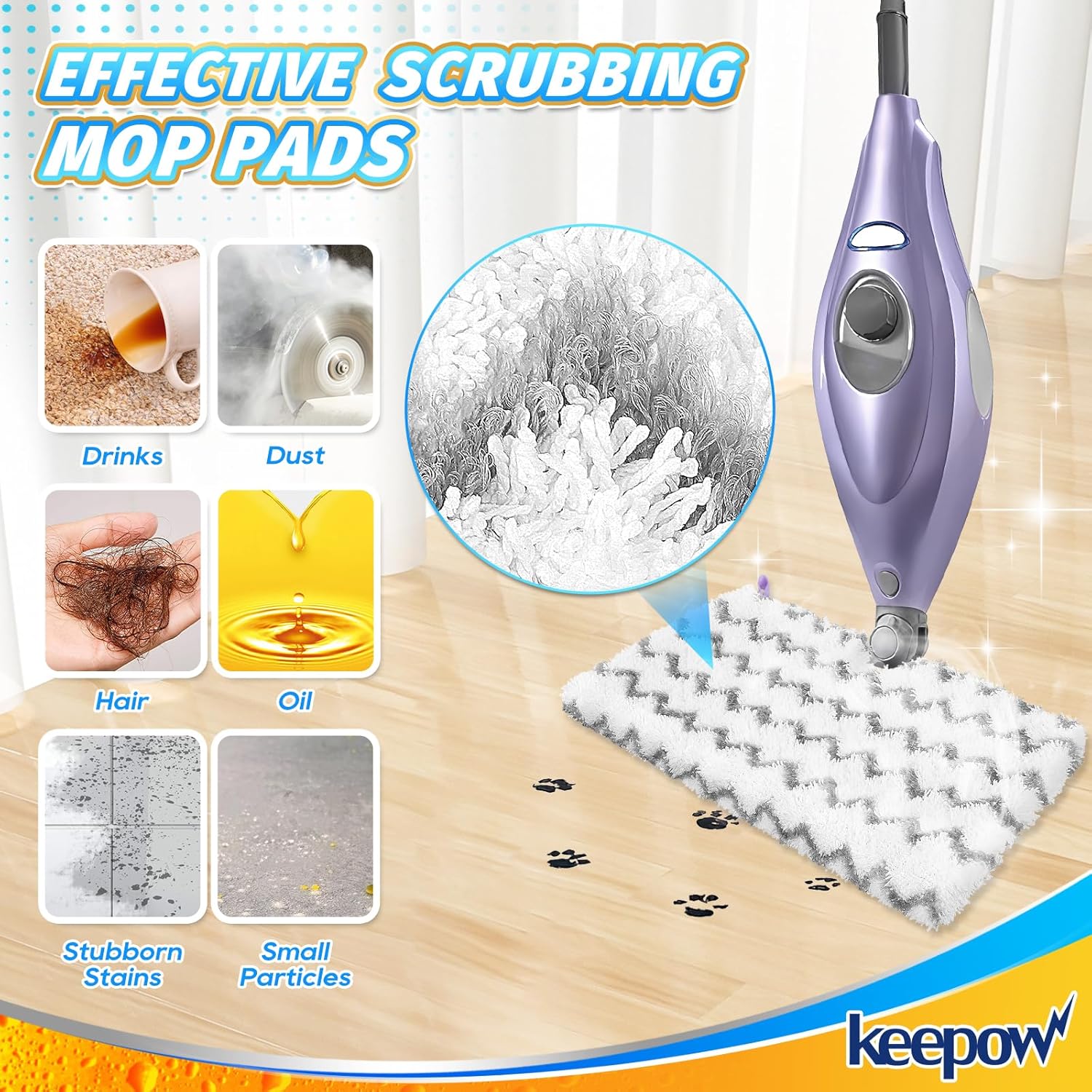 KEEPOW Steam Mop Replacement Microfiber Pads for Shark Models