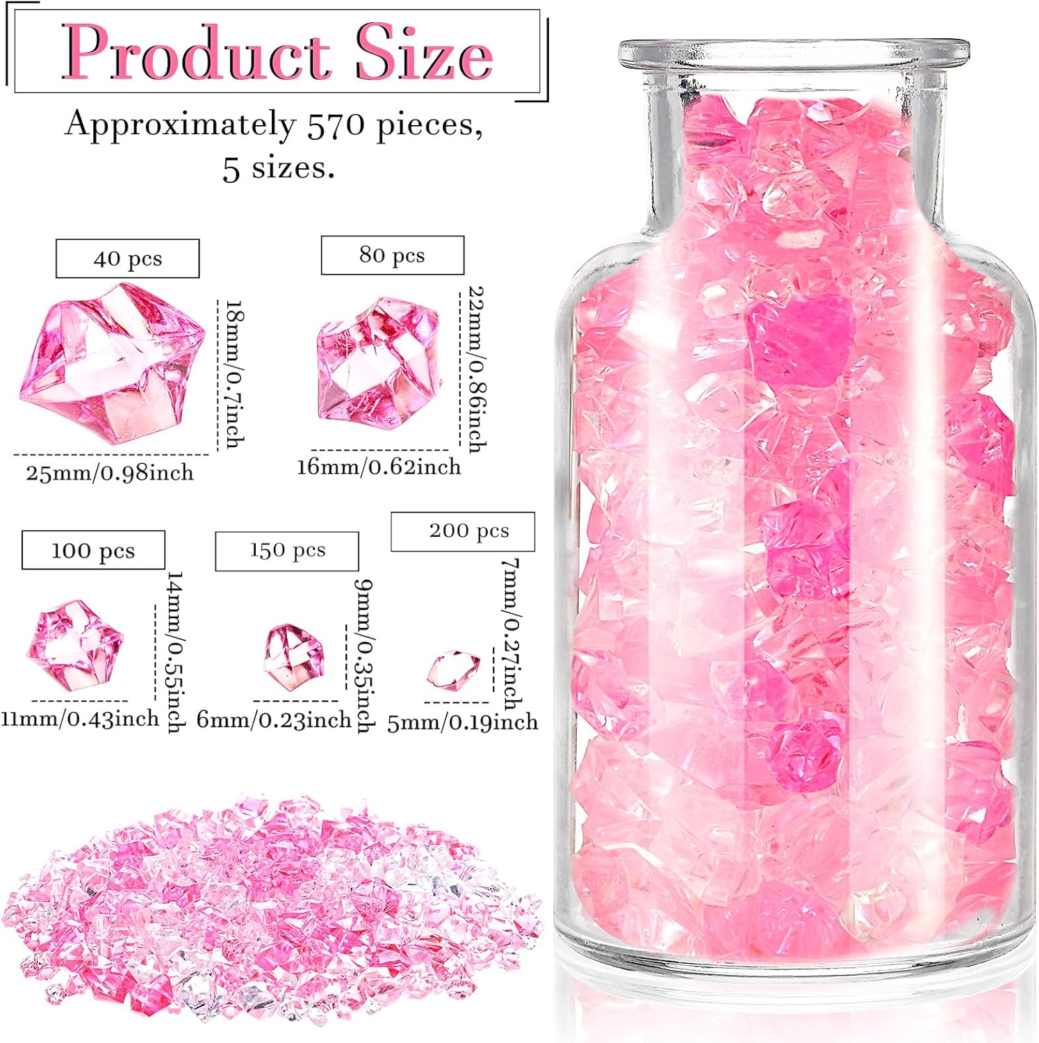 Syhood 570 Pcs Pink Fake Crushed Ice Rocks for Vase Fillers DIY