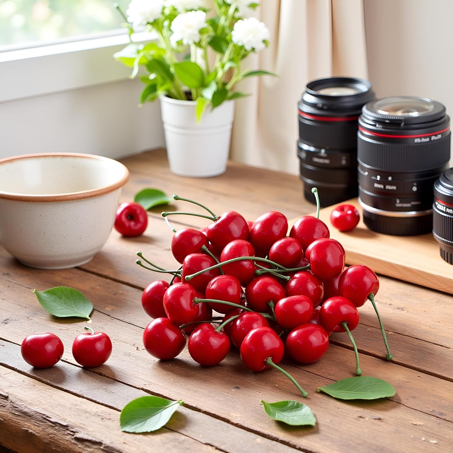 20Pcs Realistic Red Artificial Cherries Decor