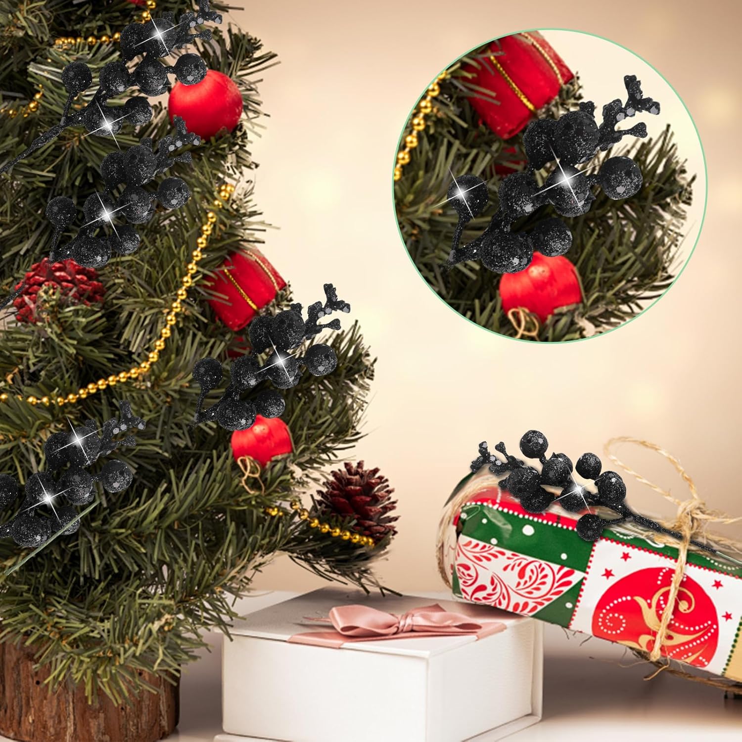 CCINEE 24 Pcs Christmas Black Berry Stems for Decor