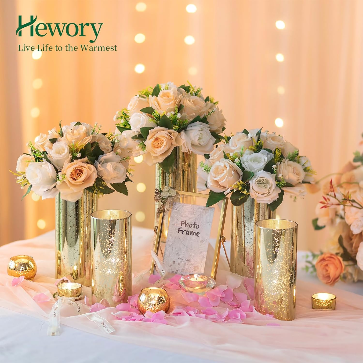 Hewory Glittery Gold Cylinder Vase Set of 6