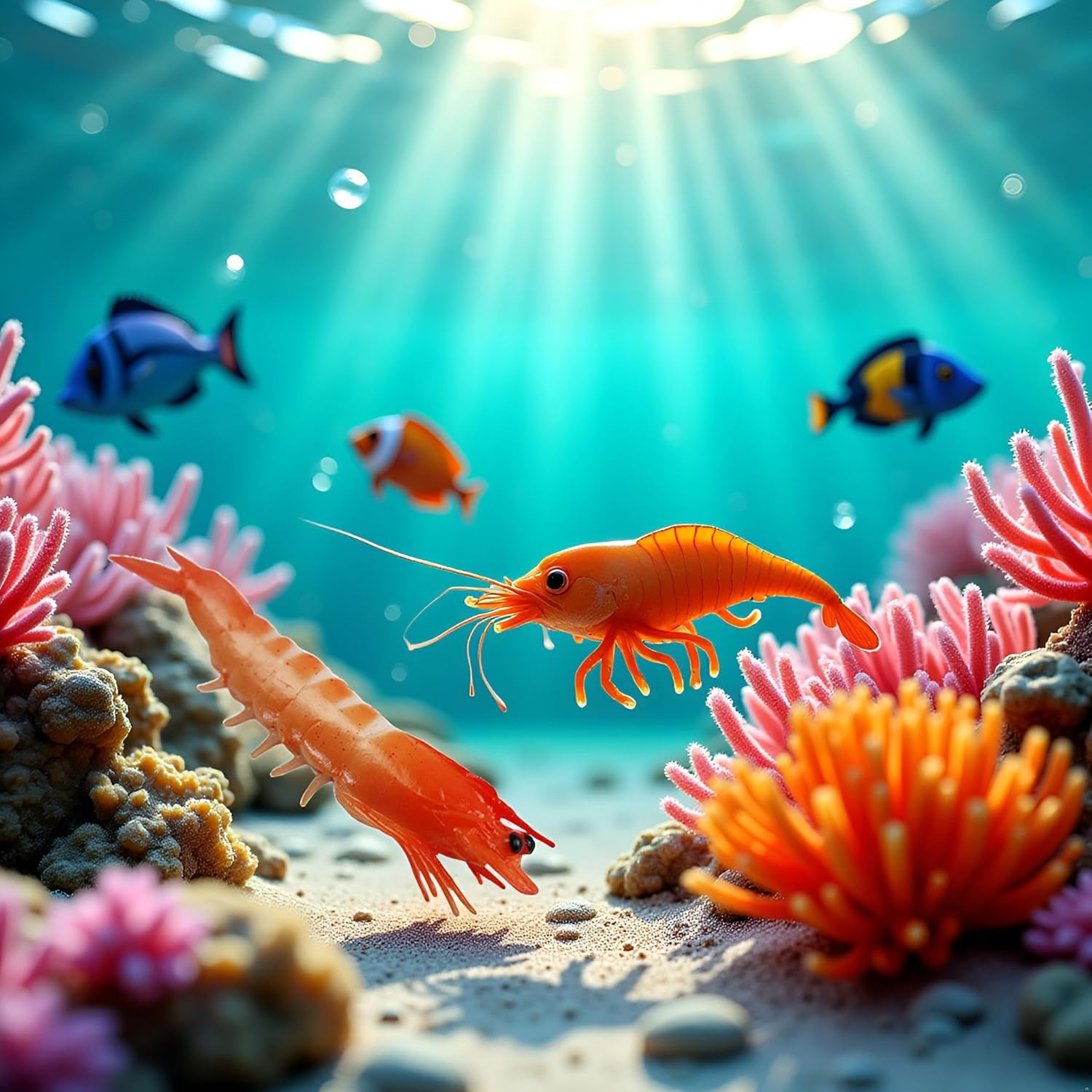 Realistic Red Artificial Shrimp Decorations