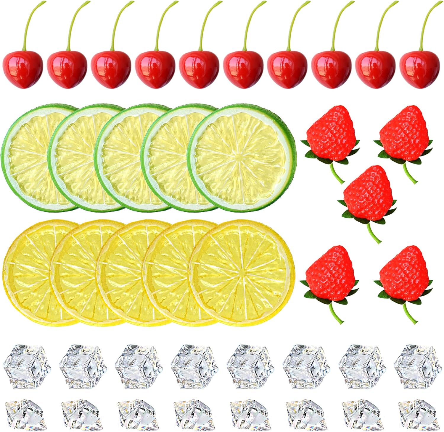70 Pcs Artificial Fruit and Ice Cube Decor Set