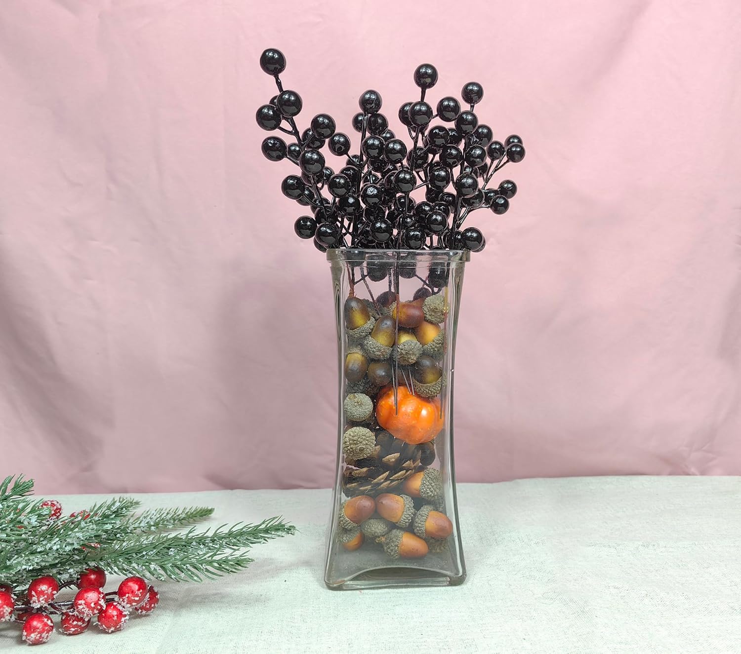 24pcs Black Christmas Berry Stems for Decor and Crafts