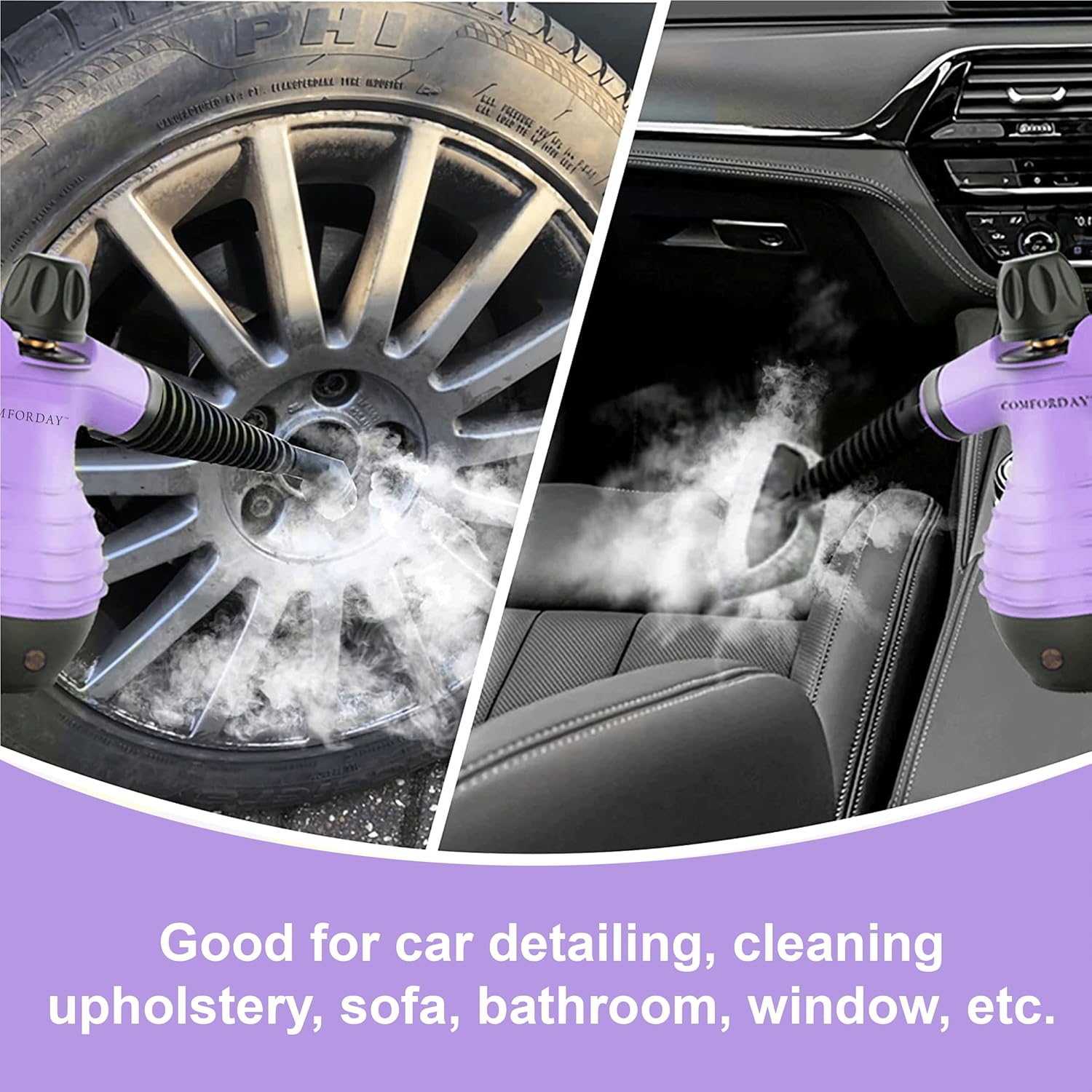 Comforday Multi-Purpose Handheld Steam Cleaner with 9-Piece Set - Purple