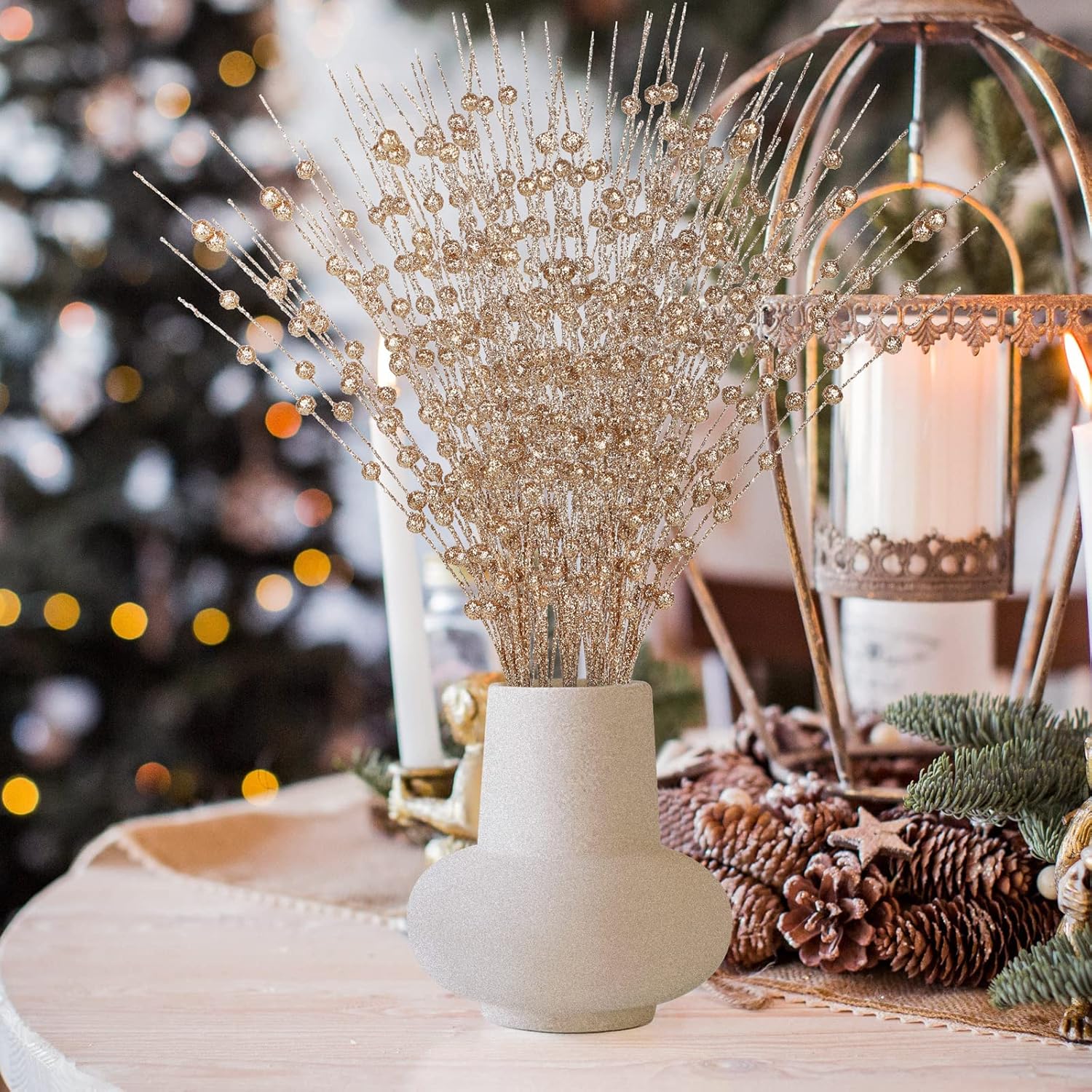YHNJI 10 Pack Glittery Christmas Berry Stems