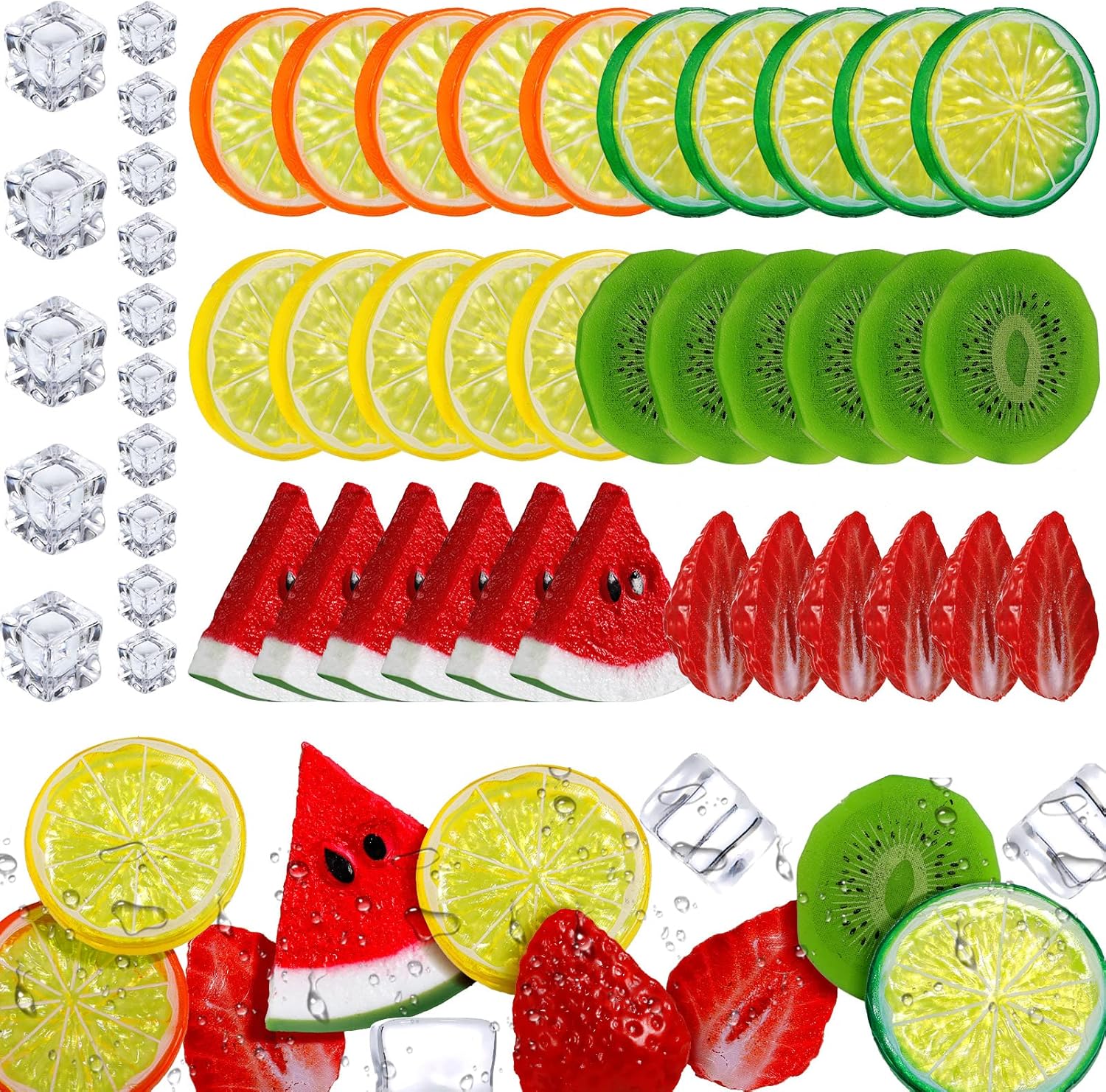 Juexica 48 Pcs Fake Fruit Slices Ice Cubes Set
