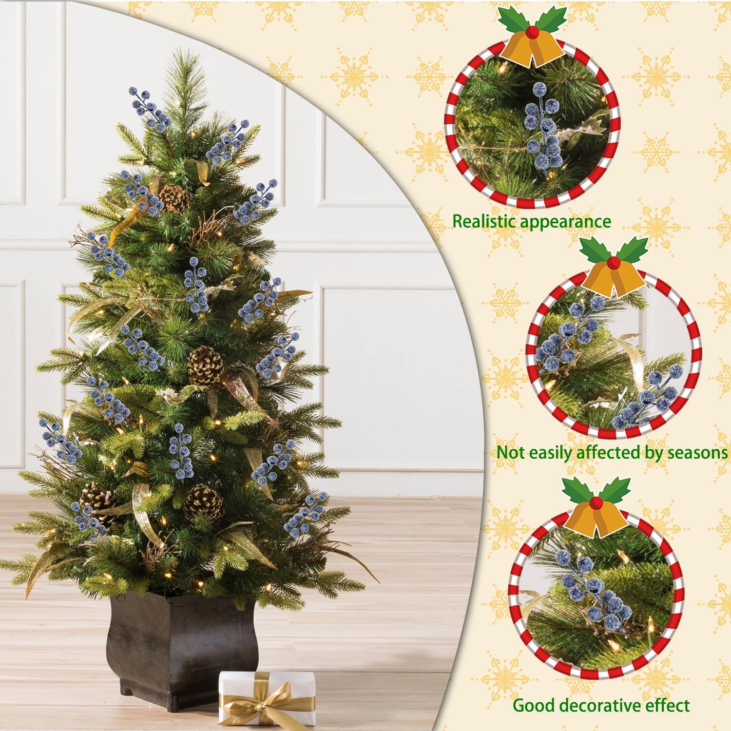 24pcs Christmas Artificial Berry Stems Snow Sprays