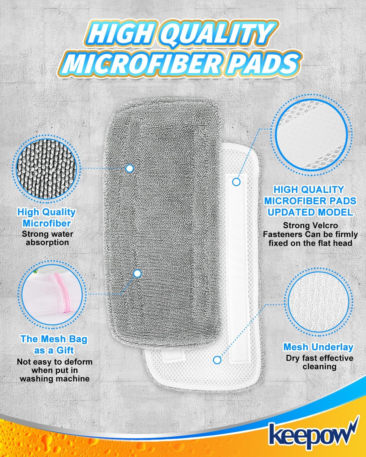 KEEPOW Steam Mop Pads for GF-6610B 3 Pack Reusable Microfiber