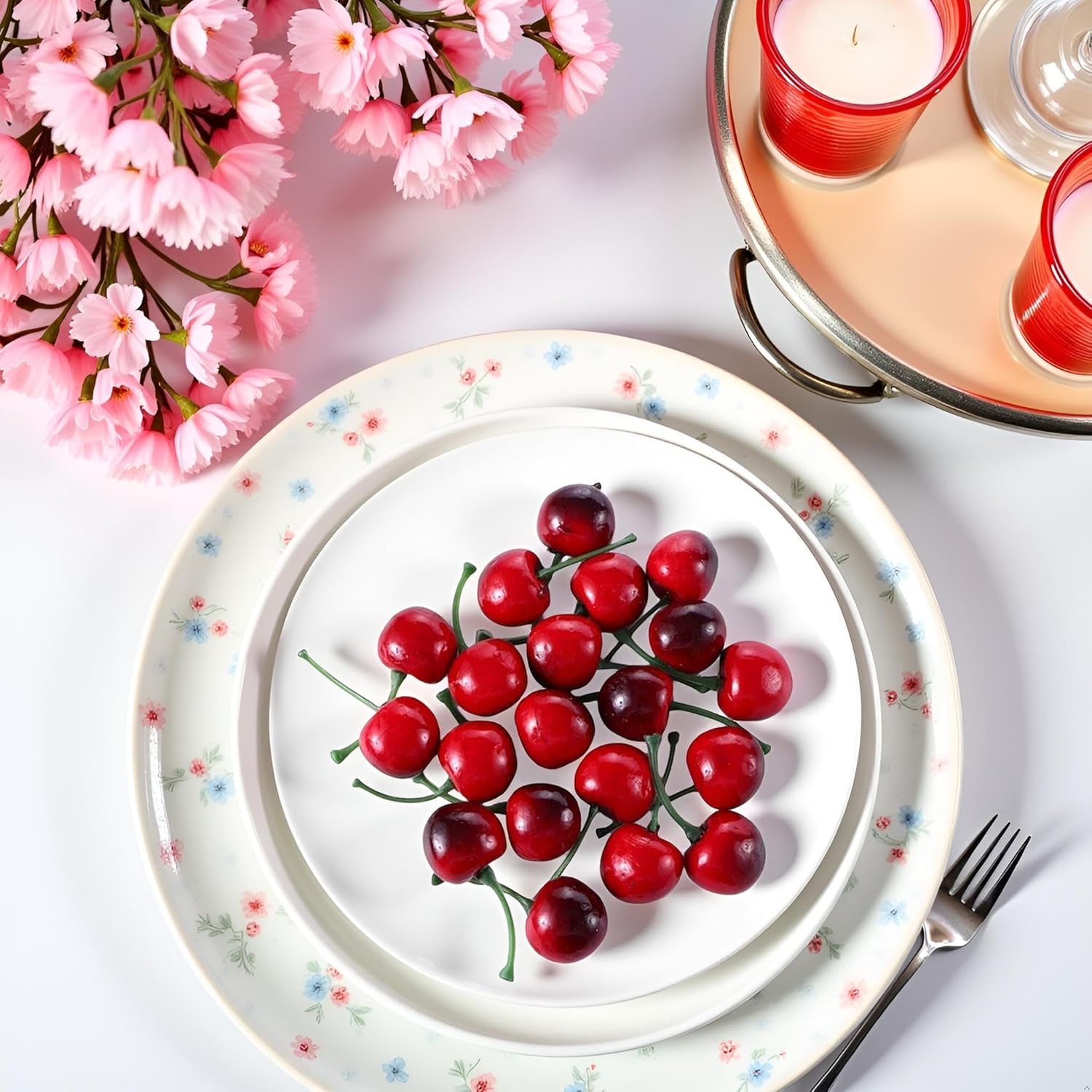 20Pcs Artificial Cherries Black and Red