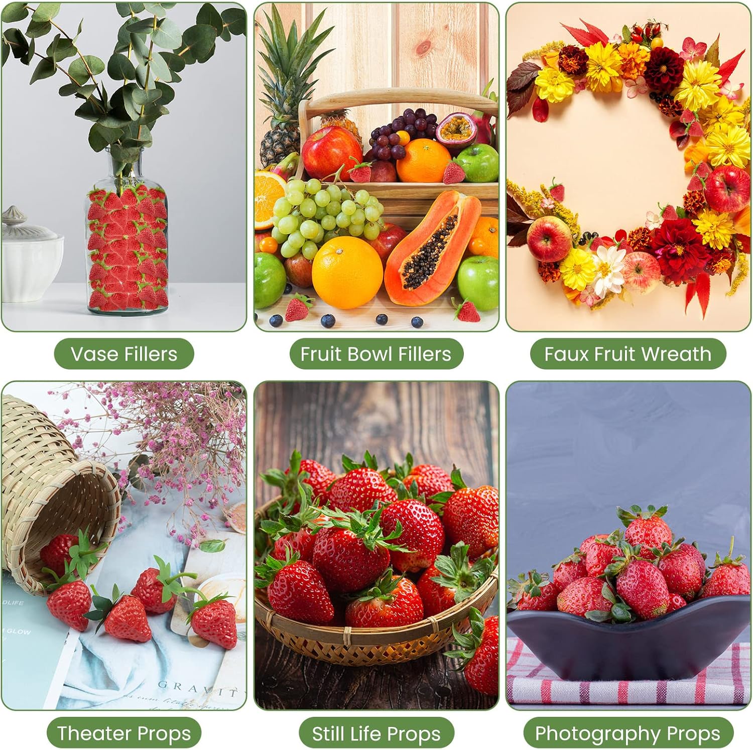 RAYNAG 50Pcs Plastic Fake Strawberries Artificial Fruit Decor