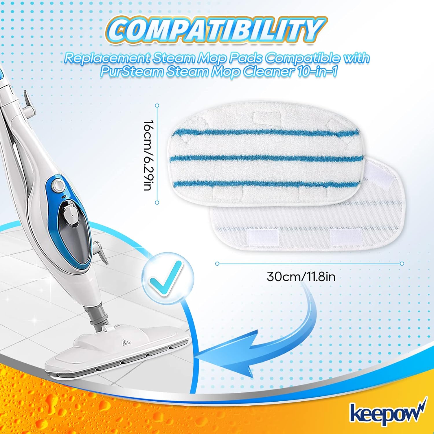 KEEPOW Steam Mop Pads for PurSteam and ThermaPro 211