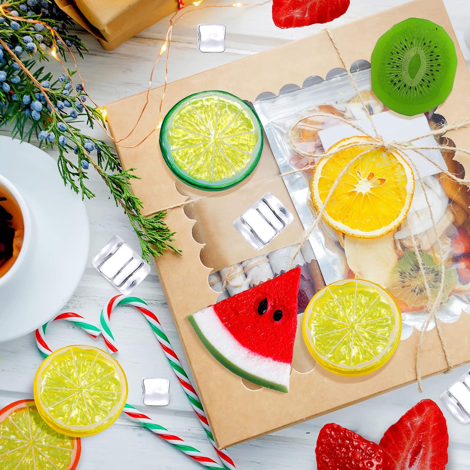 Juexica 48 Pcs Fake Fruit Slices Ice Cubes Set