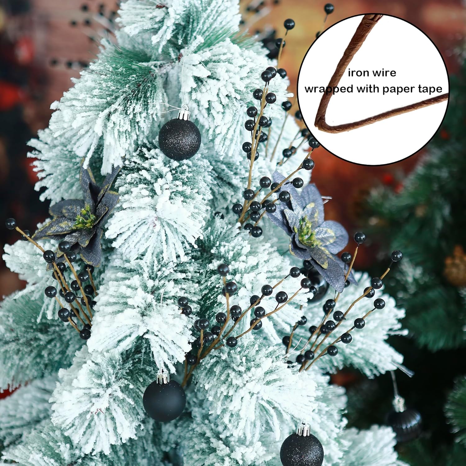 12 Pack Black Christmas Ornaments Artificial Berry Stems 14 Inch