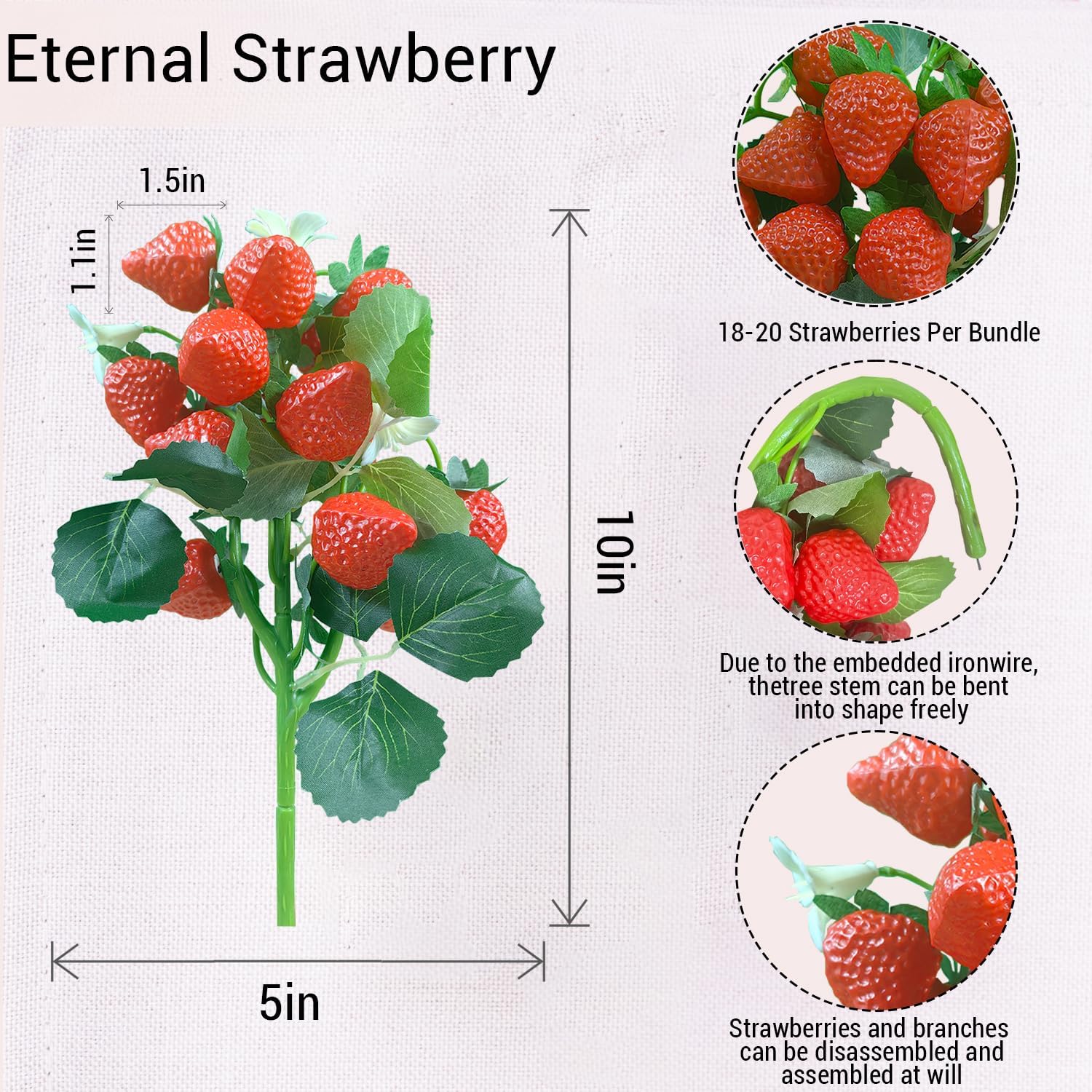 3 Bunches Artificial Strawberries Home Decor