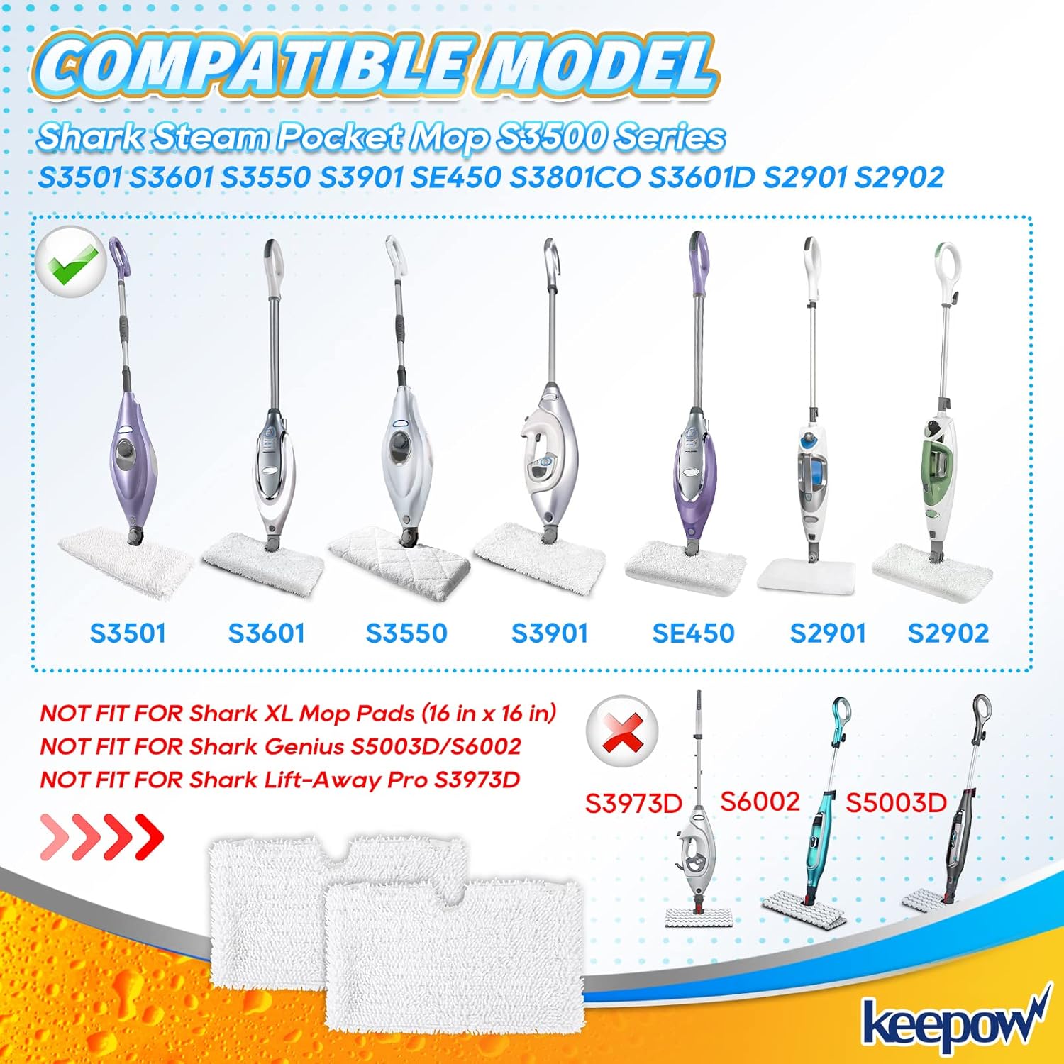 KEEPOW Steam Mop Replacement Pads for Shark S3500 Series