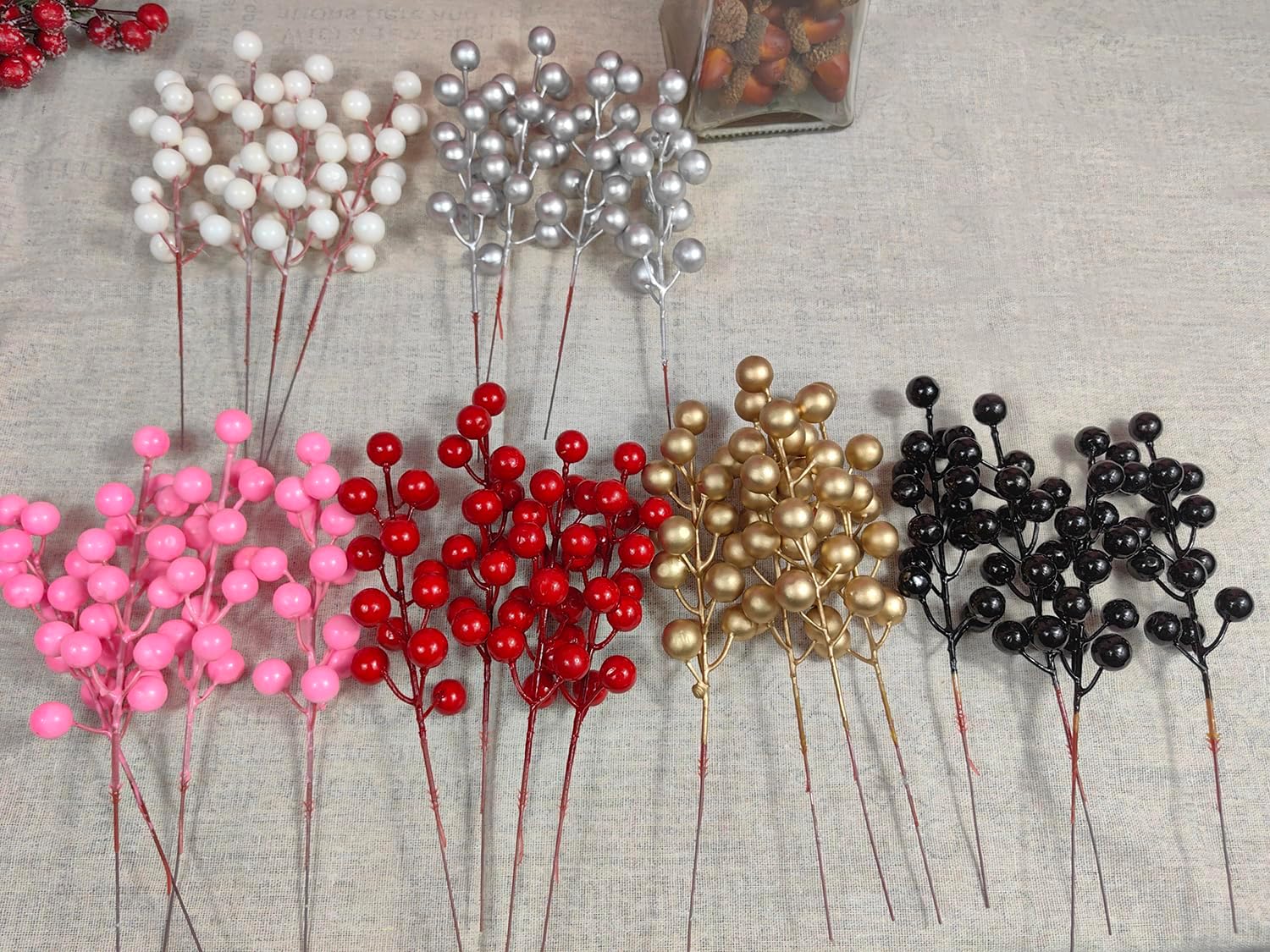 24pcs Black Christmas Berry Stems for Decor and Crafts
