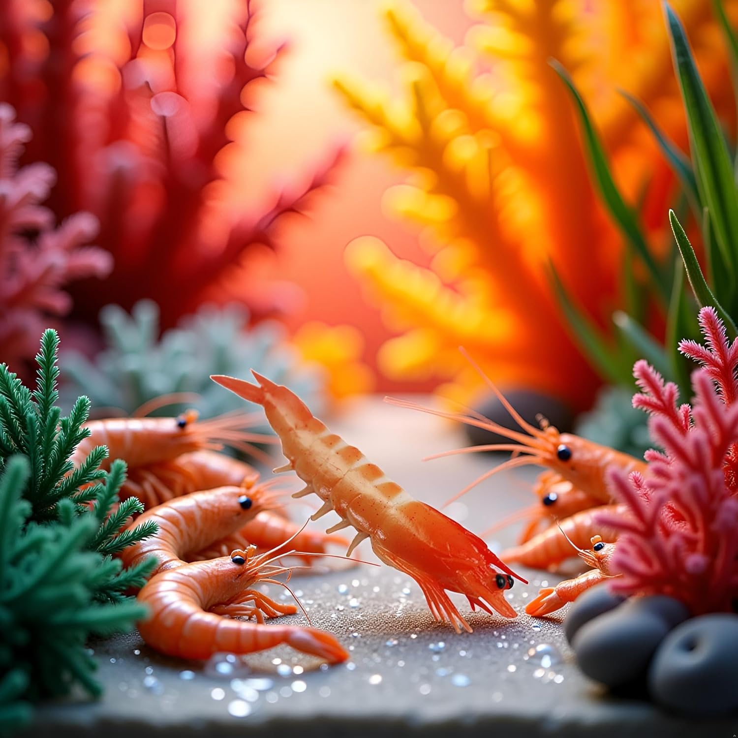 Realistic Red Artificial Shrimp Decorations