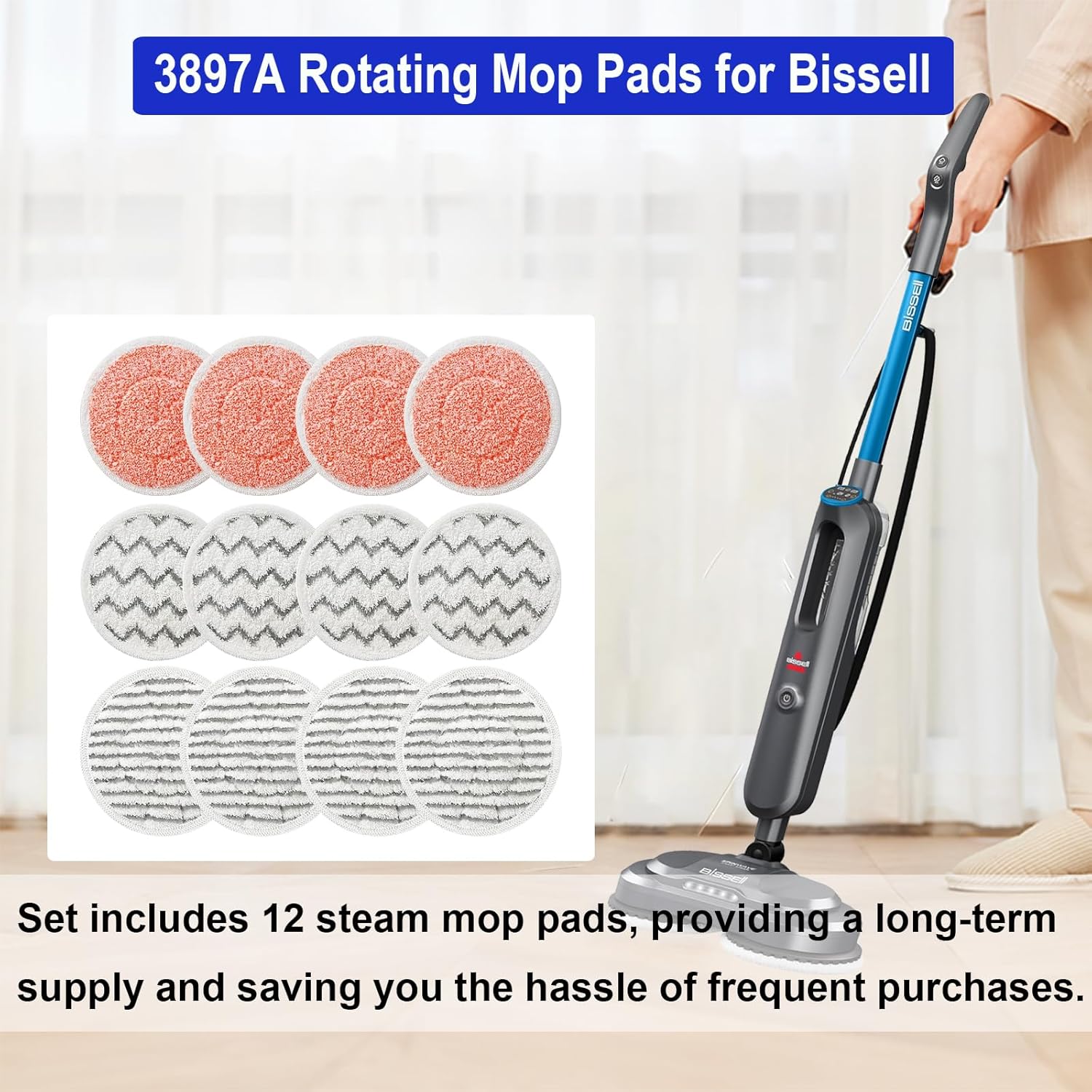 12 Pack Rotating Mop Pads for Bissell 3897A Series