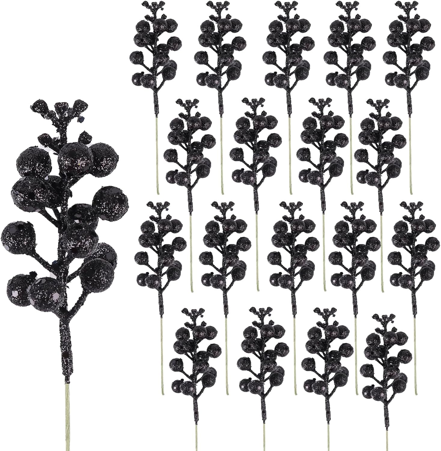 DIYASY Black Glitter Berry Stems 20Pcs Christmas Decor